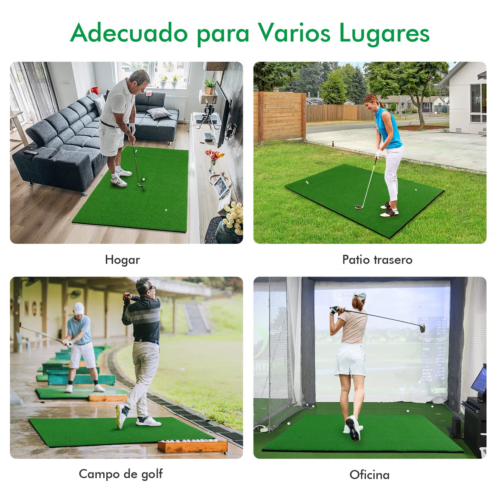COSTWAY Tapete de Golf 1,5 x 1 m, Alfombrilla con Césped Sintético 12mm y 2 Posiciones para tee, 3 Camisetas de Goma, Alfombra de Práctica de Golf Uso Interno y Externo
