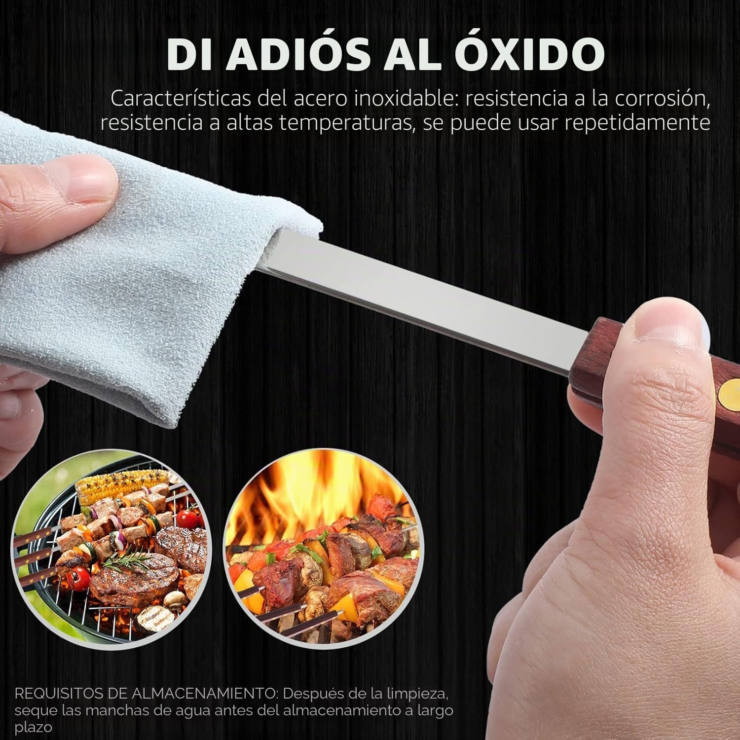 8 Piezas Pinchos de Carne Planos de Acero Inoxidable, 60cm de Carne Reutilizables, Brochetas de Carne Extra Largos con Mangos de Madera, Cubiertos Barbacoa, Pinchos para Verduras Accesorios Barbacoa