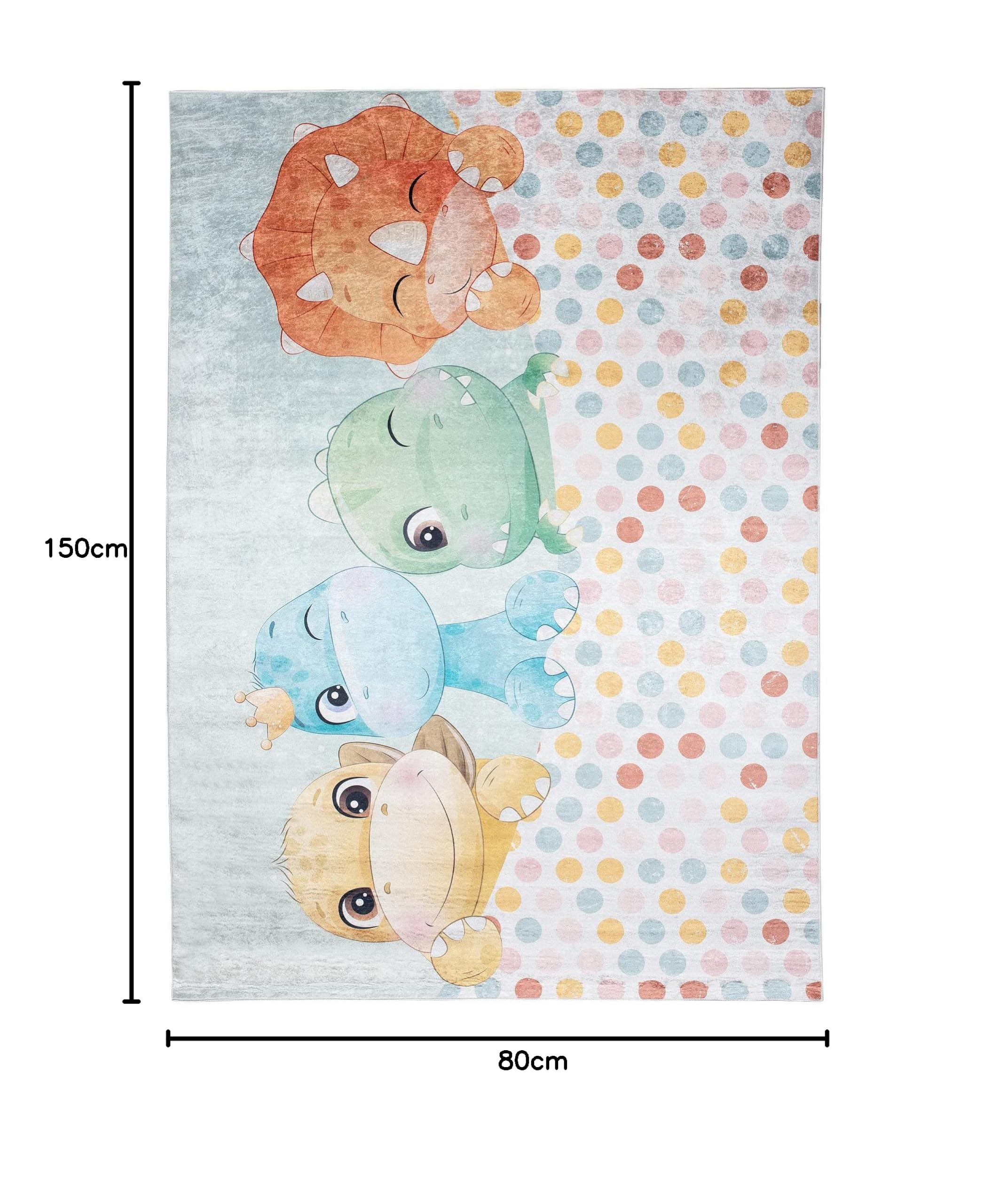 TAPISO Emma Alfombra Antideslizante de Habitación Infantil Juvenil Dormitorio de Niño Bebé Diseño Moderno Dinosaurios Multicolor Patrón Impreso Sin Pelo Suave 80 x 150 cm