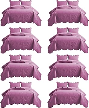 IR Imperial Rooms 8 Pack Quilt King Size Bedding (106" x 96") - Bulk Wholesale for Hotels, Guest Bedroom & Airbnbs - Lightweight Microfiber Reversible Floral Embossed Quilts Bedspreads (Purple)