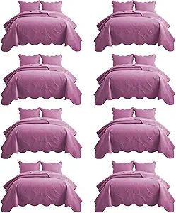 IR Imperial Rooms 8 Pack Quilt King Size Bedding (106" x 96") - Bulk Wholesale for Hotels, Guest Bedroom & Airbnbs - Lightweight Microfiber Reversible Floral Embossed Quilts Bedspreads (Purple)