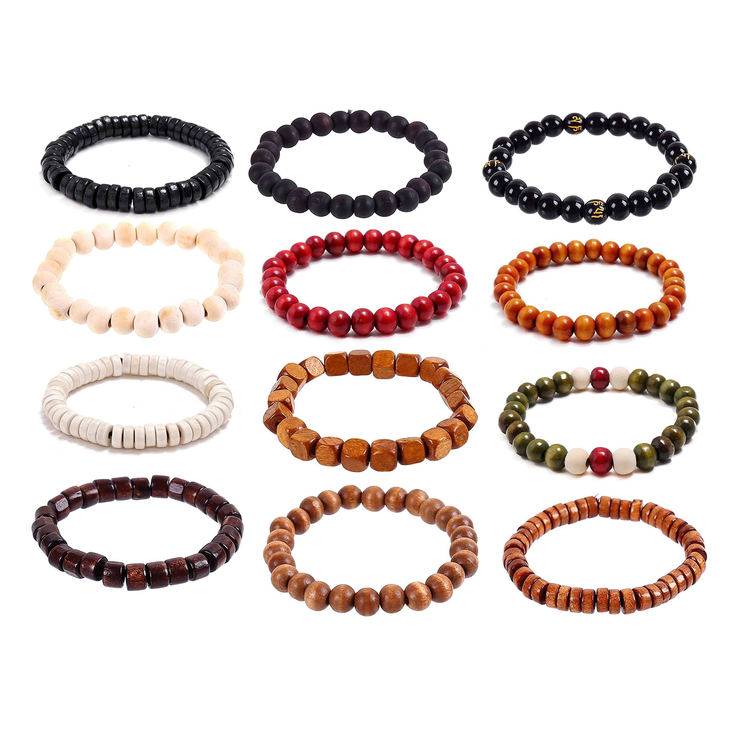 SOHNVWTGD Handmade Wooden Prayer Beaded Bracelet for Men Women Tibetan Buddhist Meditation Mala Beaded Stretch Bracelet Bangle Wood Jewelry