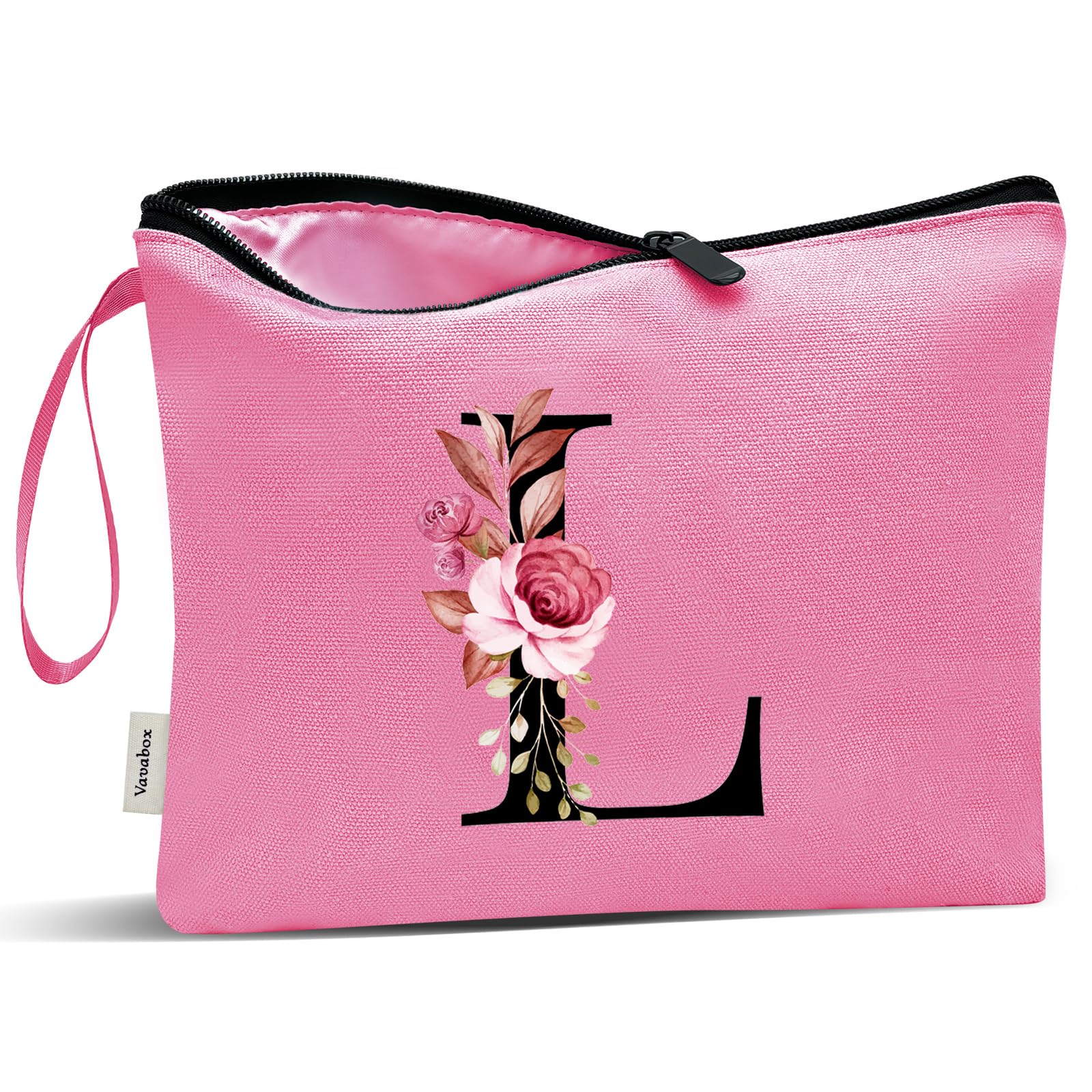 Vavabox A-Z Personalized Makeup Bag, Birthday Gifts for Women Mom, Gifts for Best Friend, Bride Bridesmaid Cosmetic bag (L, Peach)