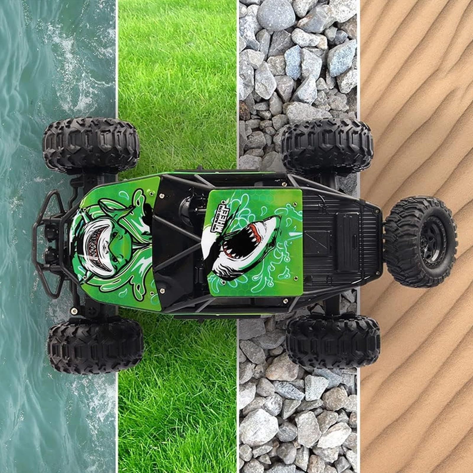 Vehículo RC Todoterreno Anfibio de Alta Velocidad, 1/10, 4x4, camión RC eléctrico de simulación 2.4G, Todoterreno de montaña Bigfoot para Adultos(Green)