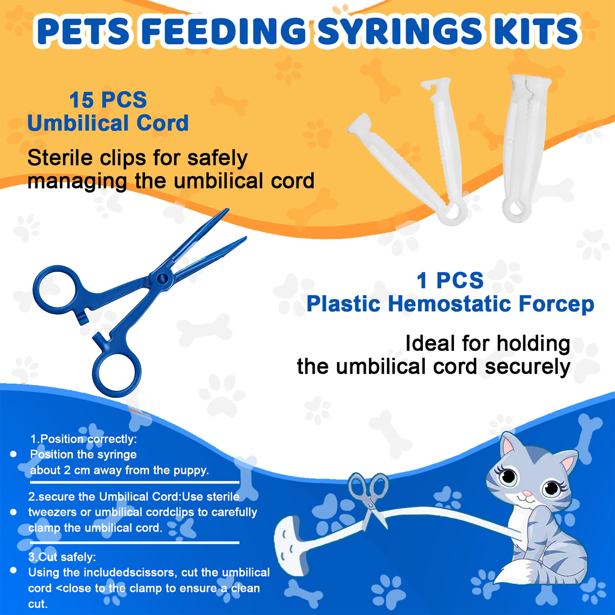 Kit de 52 piezas de cachorros para cachorros con 4 tubos de alimentación para cachorros, 15 collares para cachorros, 15 abrazaderas de cable, 4 guantes, termómetro digital, báscula digital