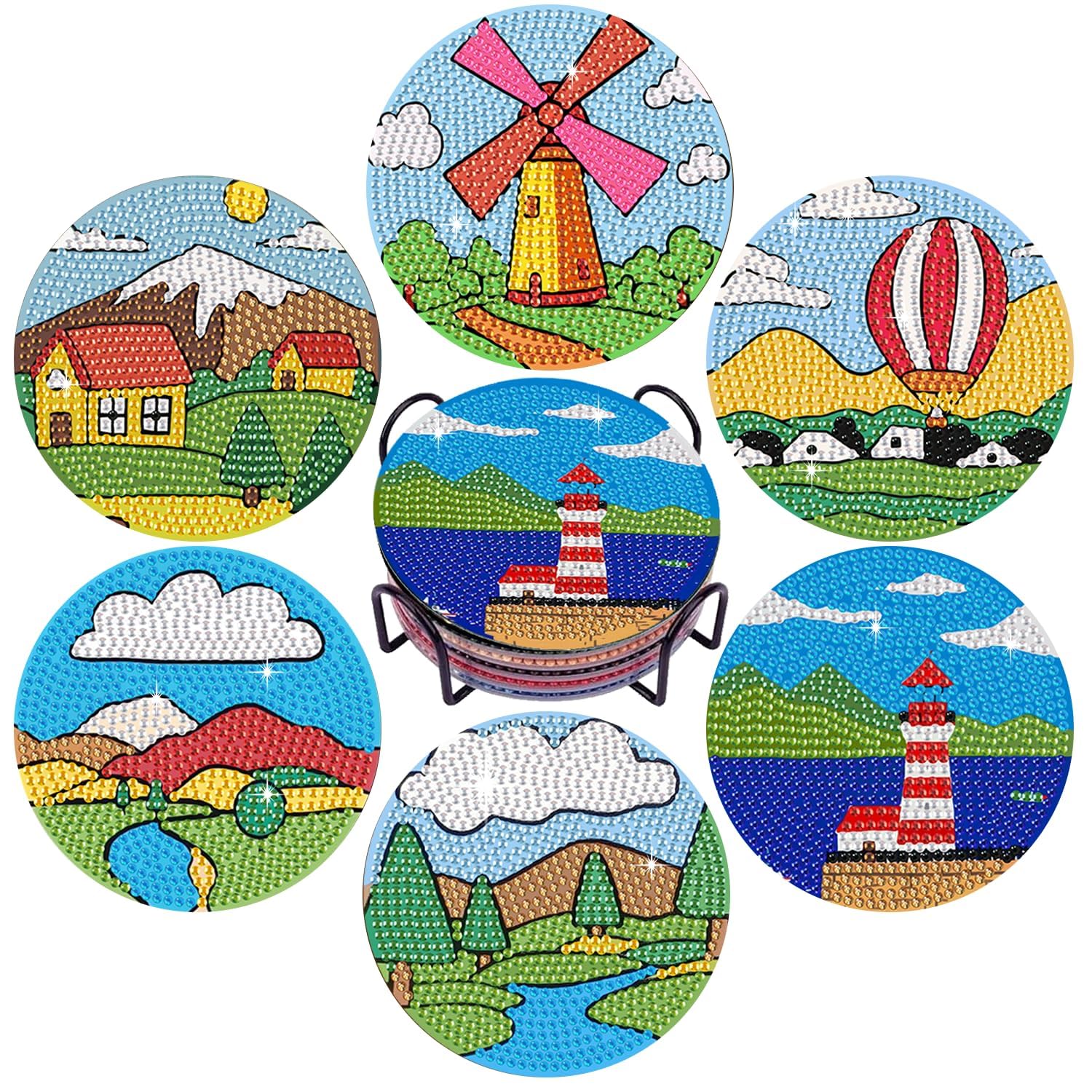 EFNHJF5 8 Stück Diamond Painting untersetzer mit Holder,Abstrakte Pflanzen Diamond Painting für Anfänger, Diamond Painting Erwachsene & Kinder,Küche Wohnzimmer Dekoratio