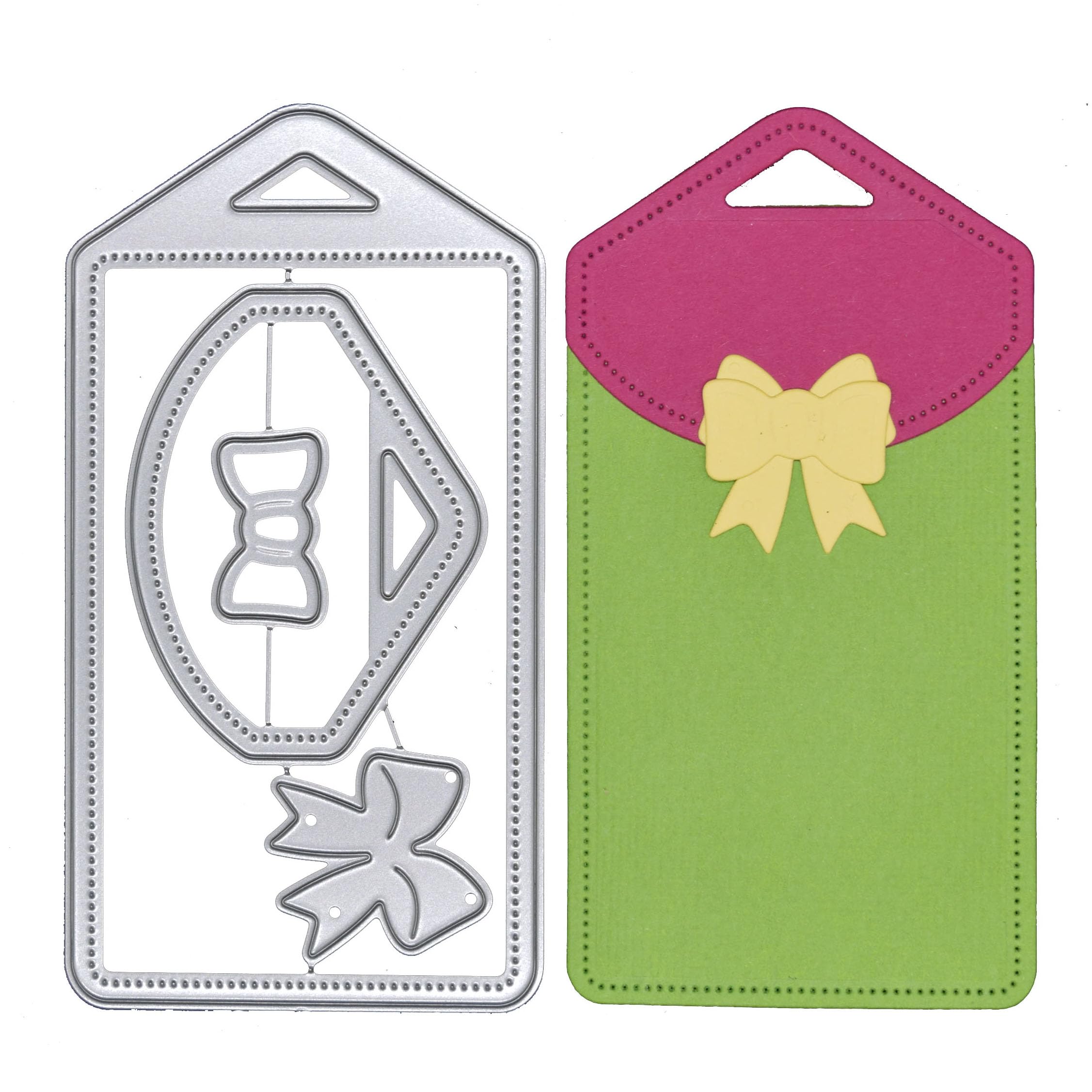 Large Dot Pattern Gift Tag & Bow Metal Cutting Dies Set, Scrapbooking, Gift Tag, Stencils, Card Making, Paper Crafts, I8