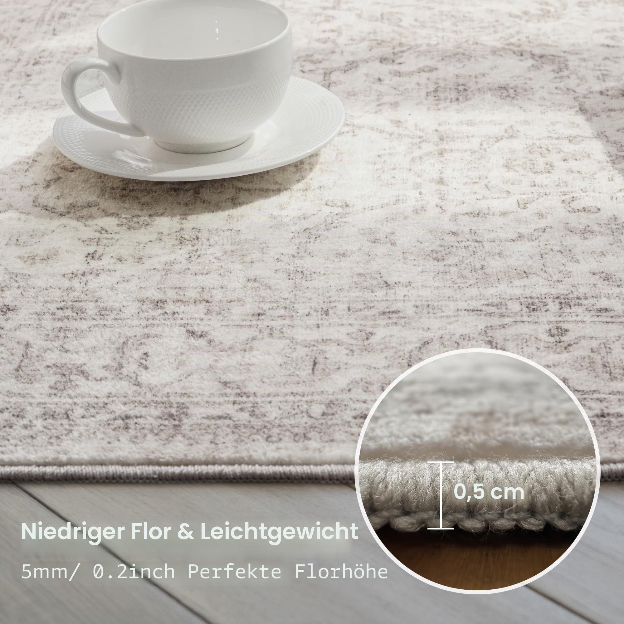 FMFUNCTEX 244x305 cm Waschbarer Teppich Beige Vintage Neutral Used-Look Groß Rutschfest Teppich für Wohnzimmer Schlafzimmer Weich Niedriger Flor Innenmatte Retro Blumenmuster Überwurf Teppich für