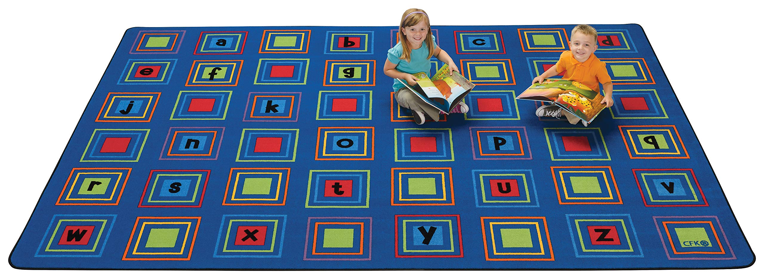 Carpets for Kids 3214 Literacy Squares Classroom Seating Decorative Room Rug 4ft x 6ft Rectangle Blue