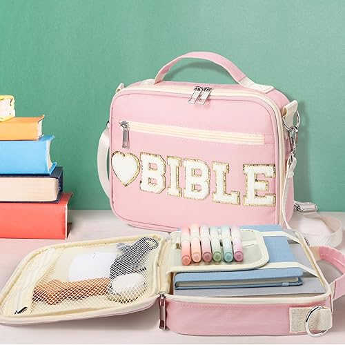 Miniatura 4 de Silkfly Funda grande de felpilla para la Biblia con letras de felpilla para niña, parches preparatorios, estuche bíblico de iglesia para mujeres,