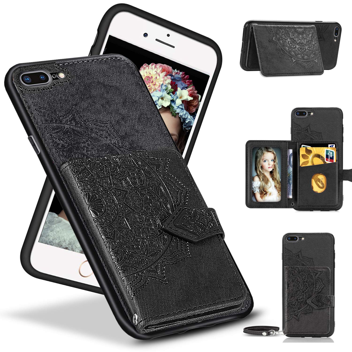 iPhone Wallet Case For Women,iPhone Case with Card Holder,Vodico Cute  Girly Slim Flip Folio Floral Mandala Magnetic Stand Credit Card Full Body