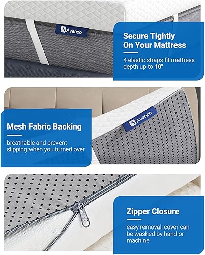 Miniatura 3 de Cubrecolchón de espuma viscoelástica de 3 pulgadas, tamaño individual, con funda extraíble para dormitorio universitario, certificado CertiPUR-US
