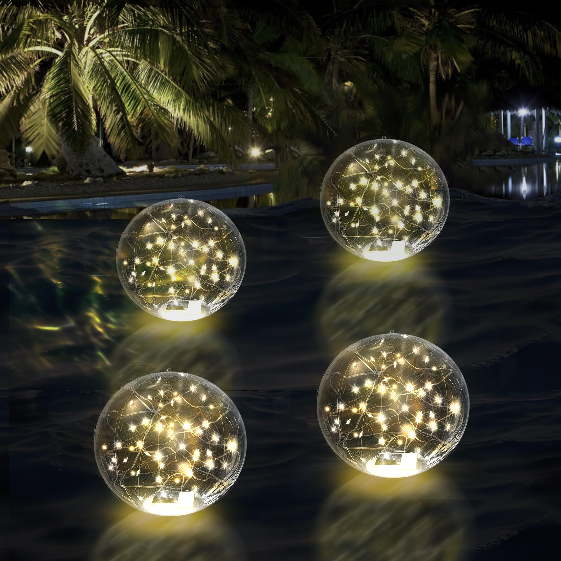 14 Inch Solar Light Up Floating Pool Lights,3000K Warm White Solar Powered Pool Lights That Float,Glow in The Dark IP68 Waterproof LED Floating Ball Lights for Pool