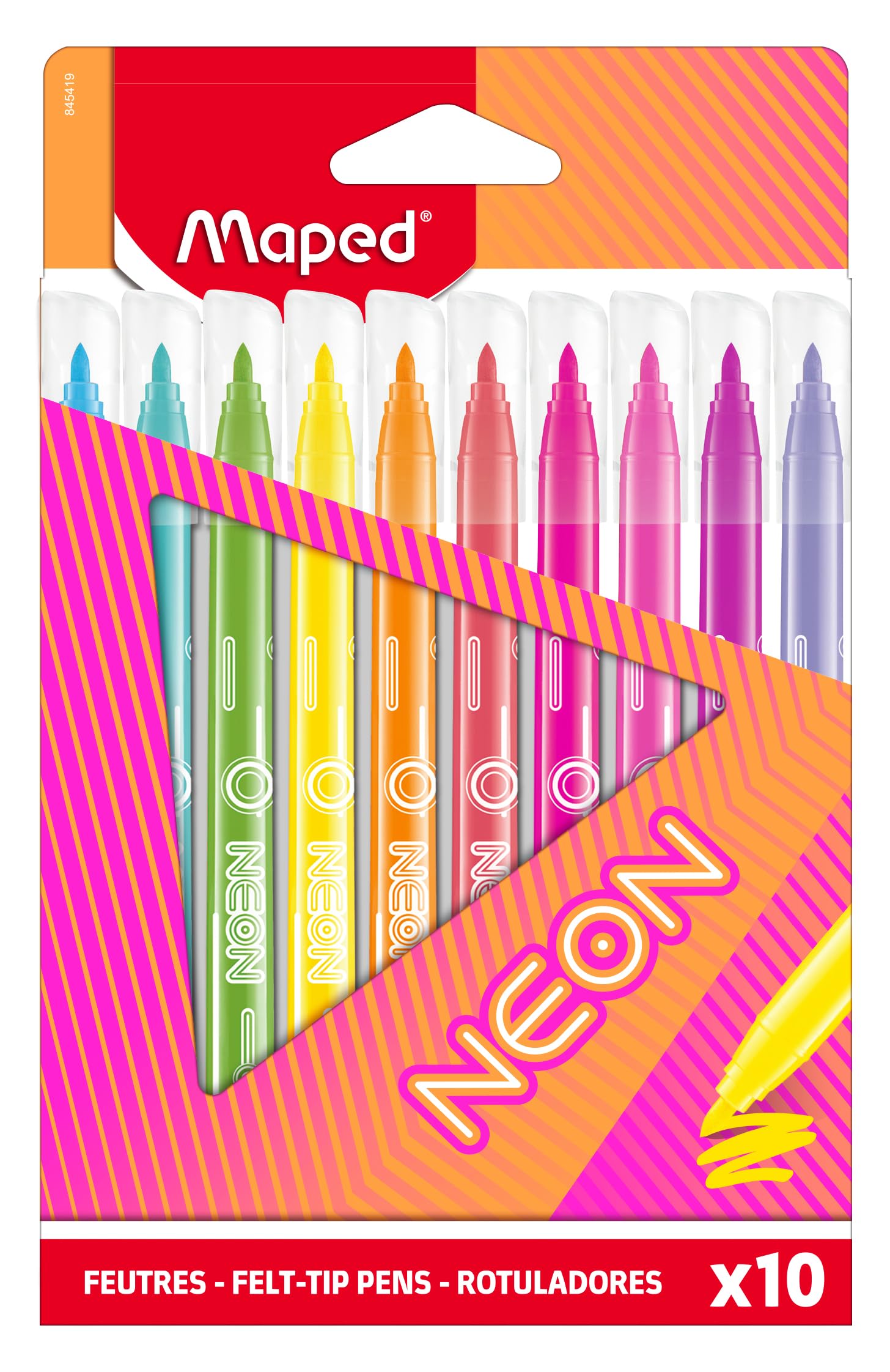 Maped NEON Colouring Felt Pens - Neon Effect Colours - Box of 10 Bright and Bold Colours