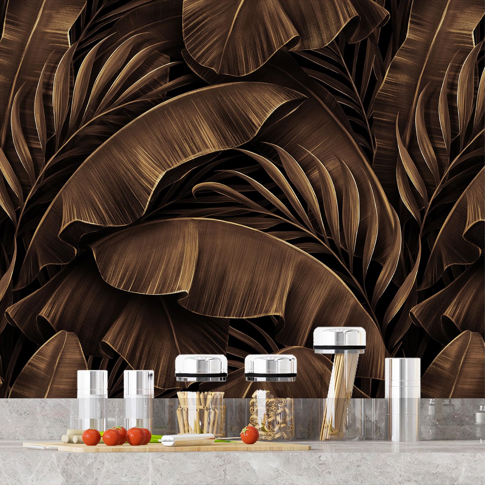 Adesivo adesivo per cucina, motivo foglie tropicali 3617689949697, adesivo + protezione lucida, 90 x 180 cm