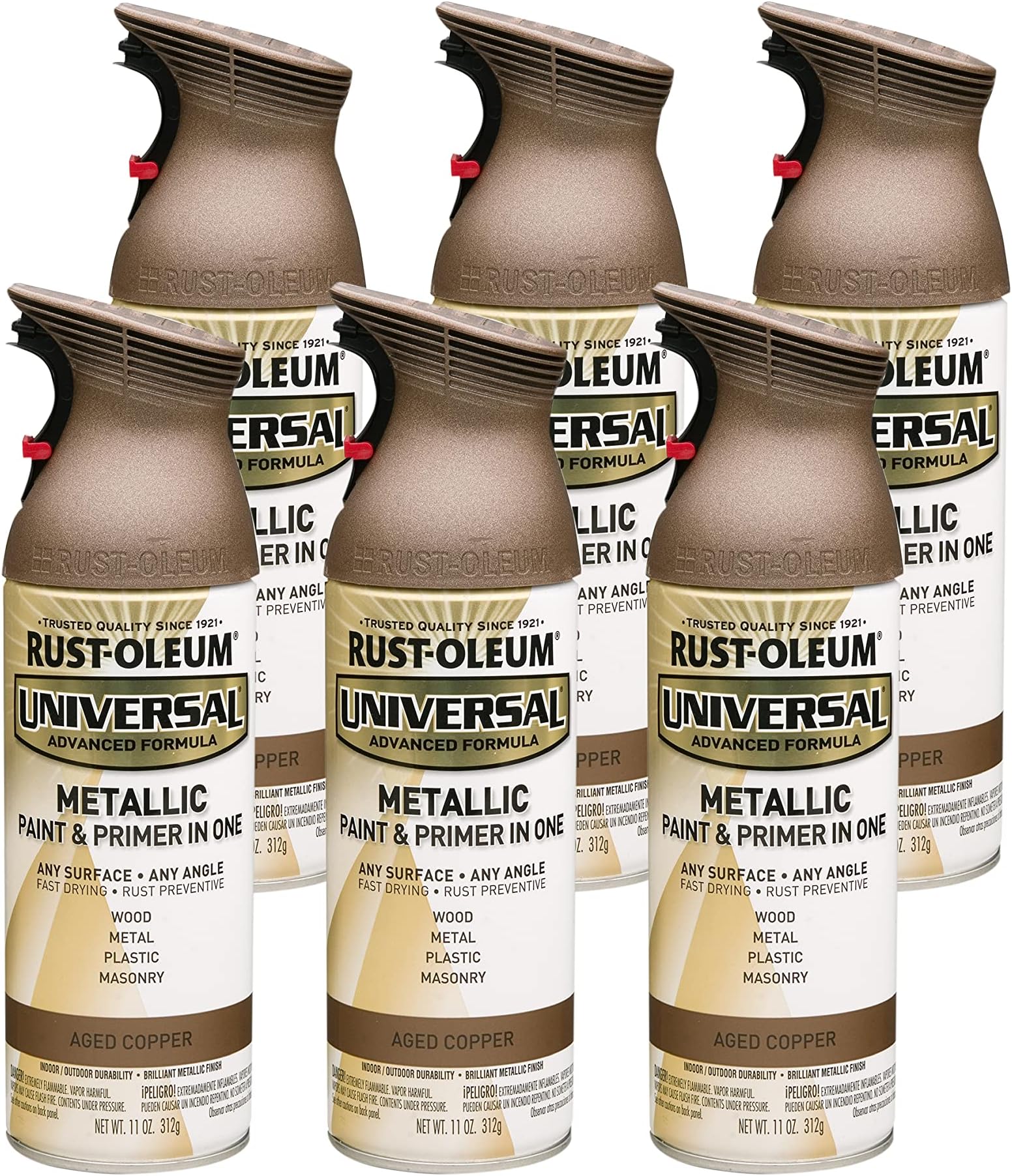 Rust-Oleum 249132-6PK Universal All Surface Metallic Spray Paint, 11 oz, Aged Copper, 6 Pack