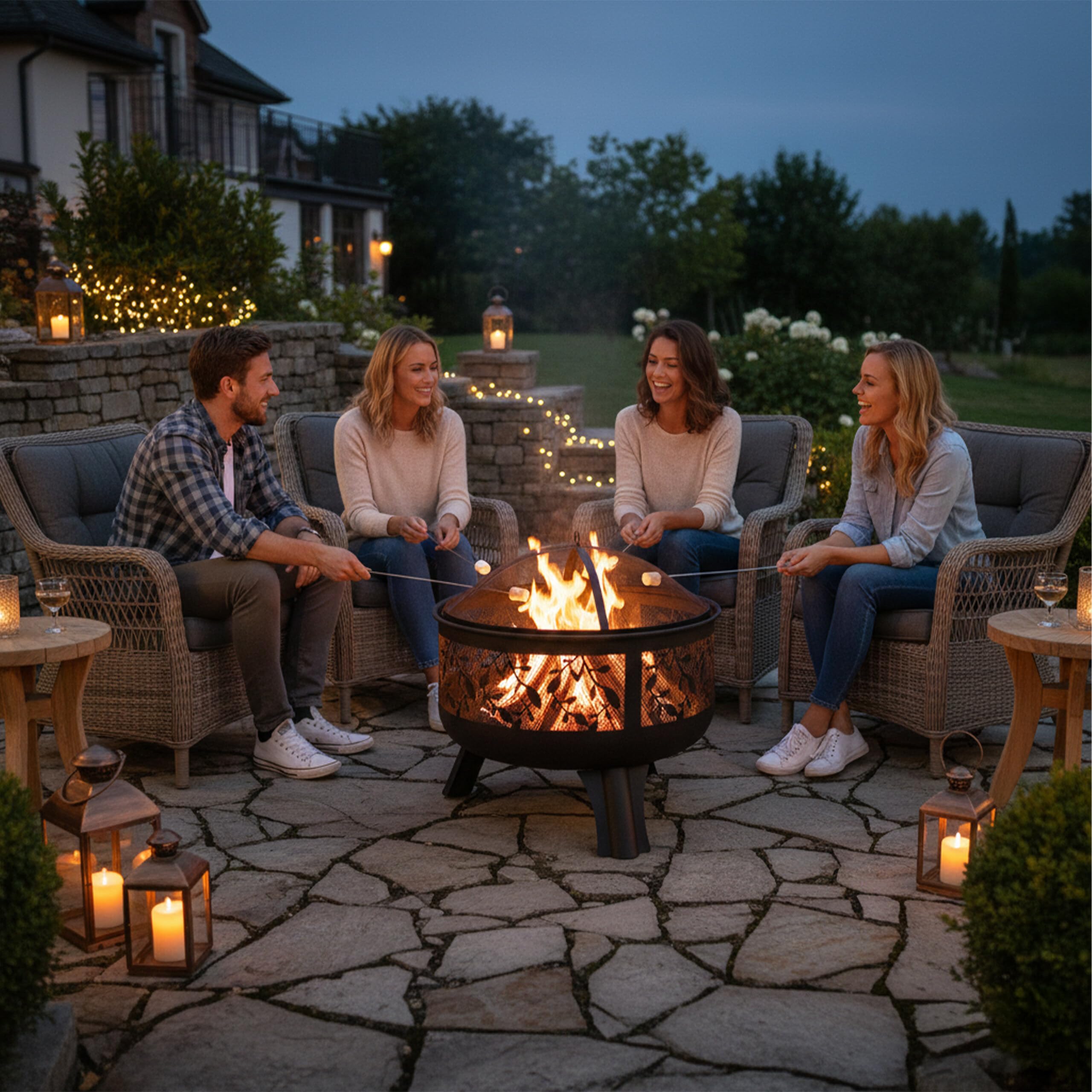 Relaxdays Braciere con Protezione per Scintille, Giardino & Terrazza, con Attizzatoio, Esterno, Outdoor, HxD 60x60, Nero