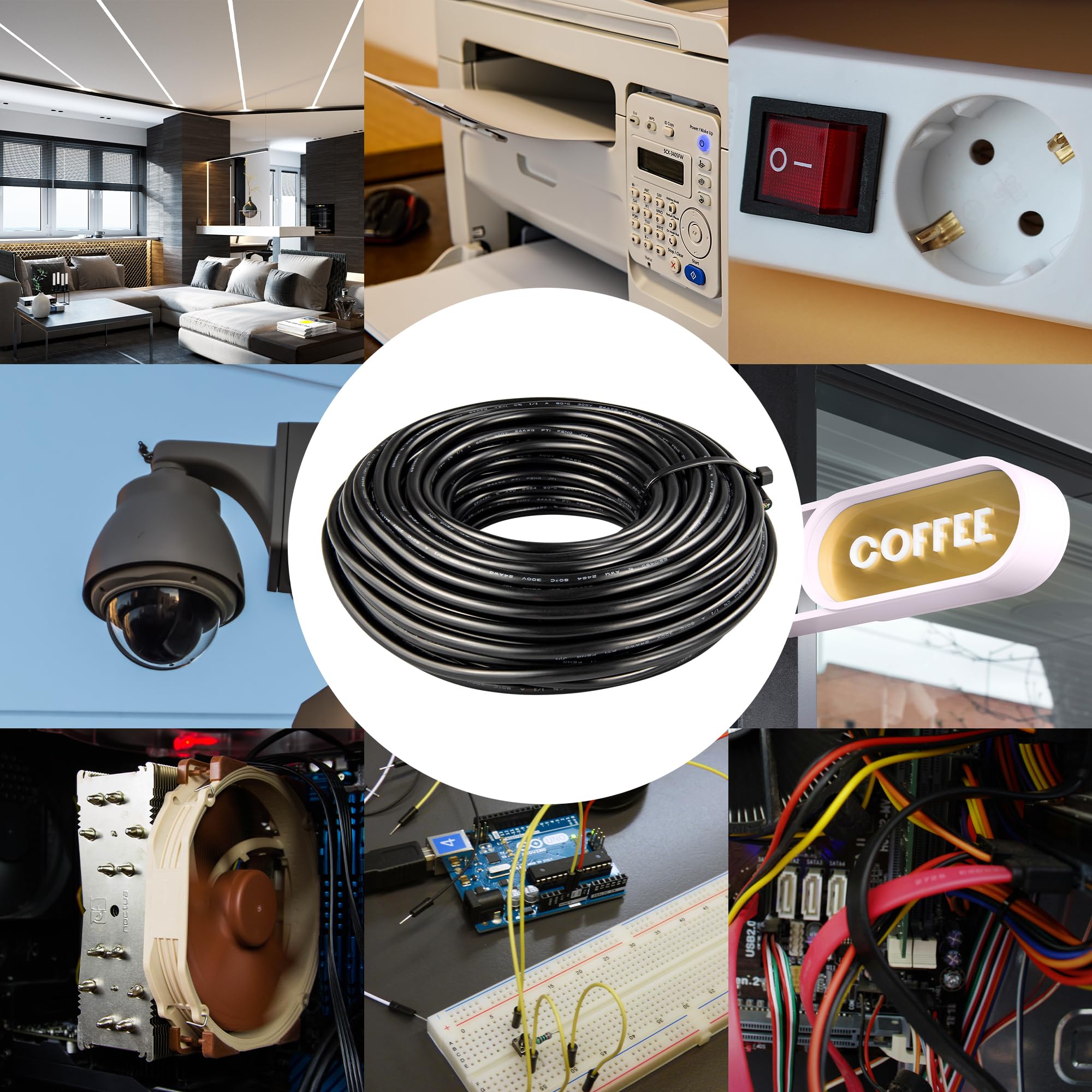 20 M Cable 5 Hilos 24AWG Cable Manguera 5 Hilos 5x0,2mm² UL2464 Verzinntes Kupferkabel Schwarz PVC ummantelt