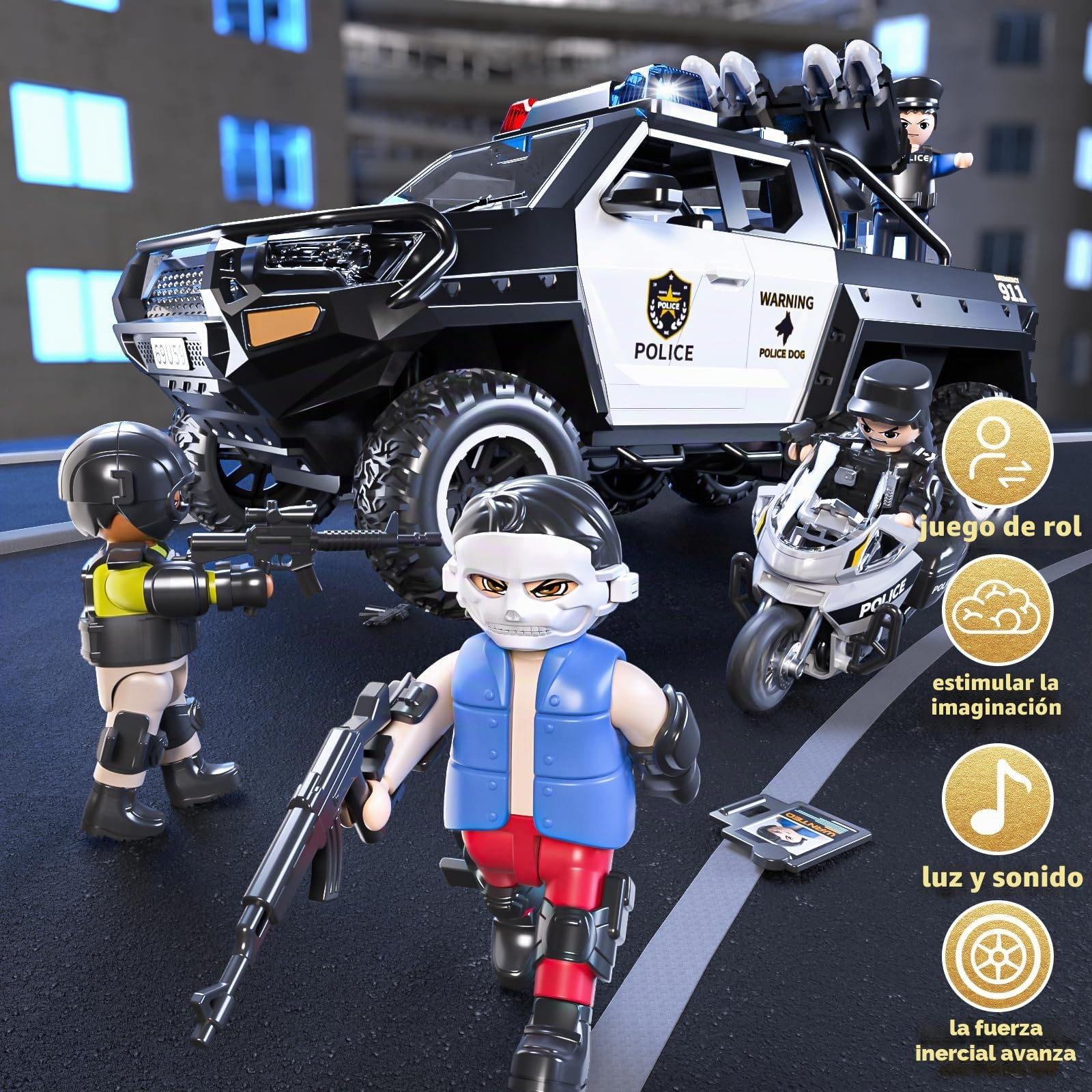 Doloowee Juguete de coche de policía para niños 3 4 5 6 años