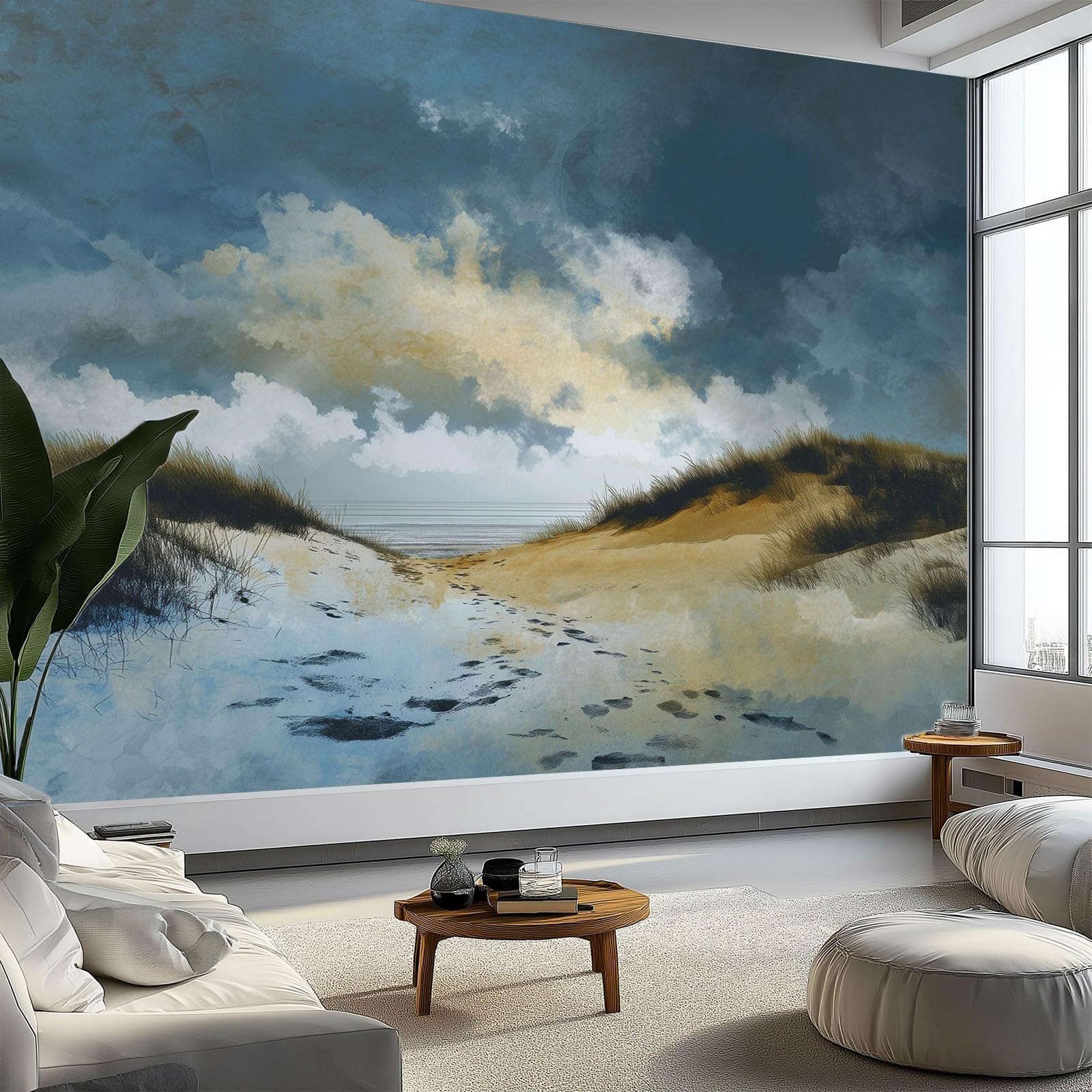 Generisch Tapeta panoramiczna 3D 350 x 256 cm (szer. x wys.), do salonu, sypialni, szaro-niebieska, odporna na promieniowanie UV tapeta z włókniny na ścianę - abstrakcyjna ręcznie malowana tapeta na