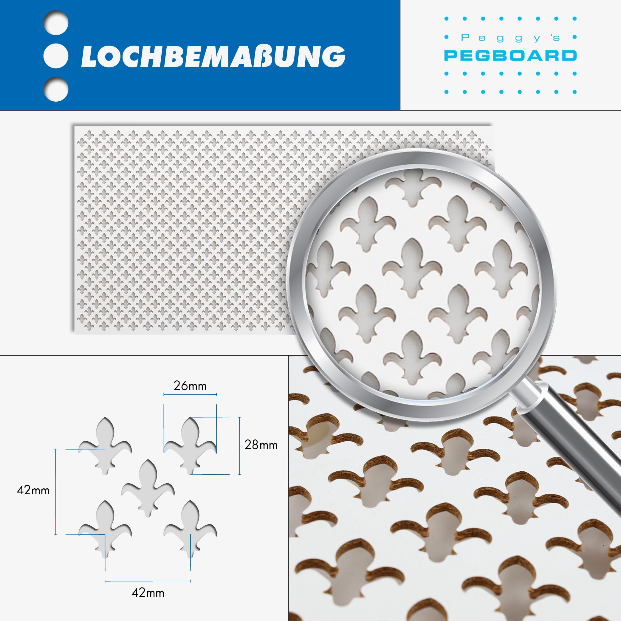 PEGBOARD - PARIS Lochwand 122 x 61 x 0,3 cm MDF Holzplatte weiß lackiert - Deutsches Produkt - Heizkörperverkleidung, Türfüllung, Paravent oder Lüftungsgitter - Dekorative Lochplatte [Einzelpack]