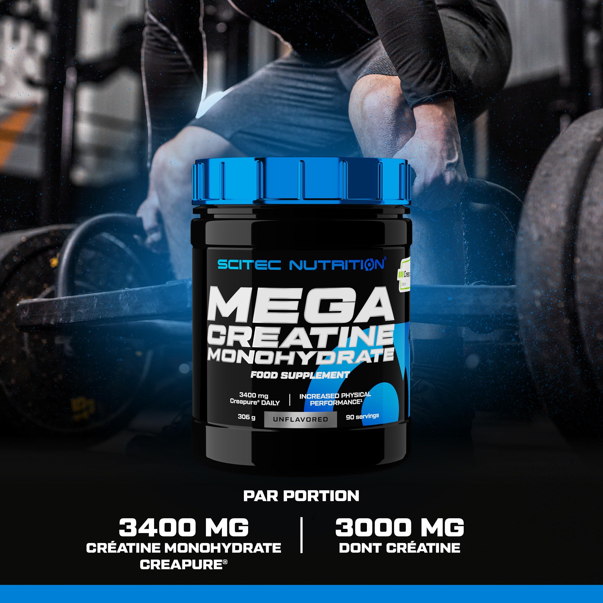 Scitec Nutrition Mega Creatine Monohydrate - Formule de marque Creapure | Pureté élevée - Créatine pour les performances lors d'efforts courts, intenses, répétés - 3 g par jour - 306 g, Non aromatisé