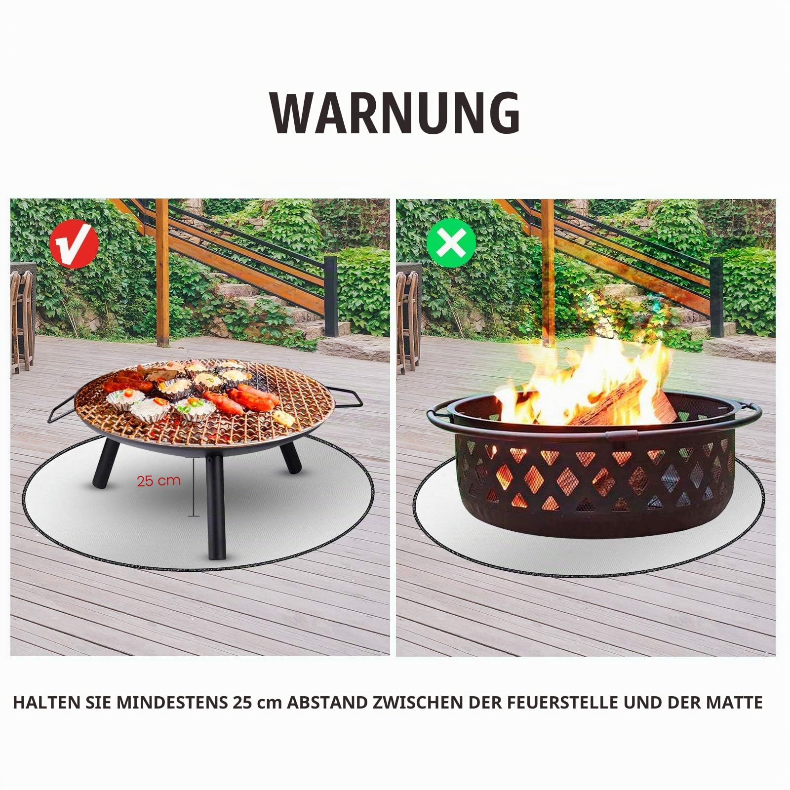 Tamfile BBQ Grillmatte, 91,44cm Runden, Groß, Feuerfest Hitzeschutzmatte, für unter Feuerstelle, Kamin, faltbar, hitzebeständig, Outdoor Grillmatten für Deck, Gras, Camping, Terrasse, Hinterhof