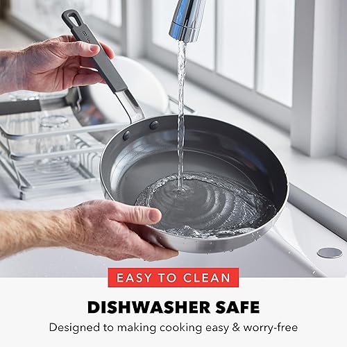 Miniatura 10 de GreenPan x Bobby Flay - Juego de 12 piezas de ollas y sartenes de acero inoxidable, grado profesional tricapa, Multiclad, antiadherente de cerámica