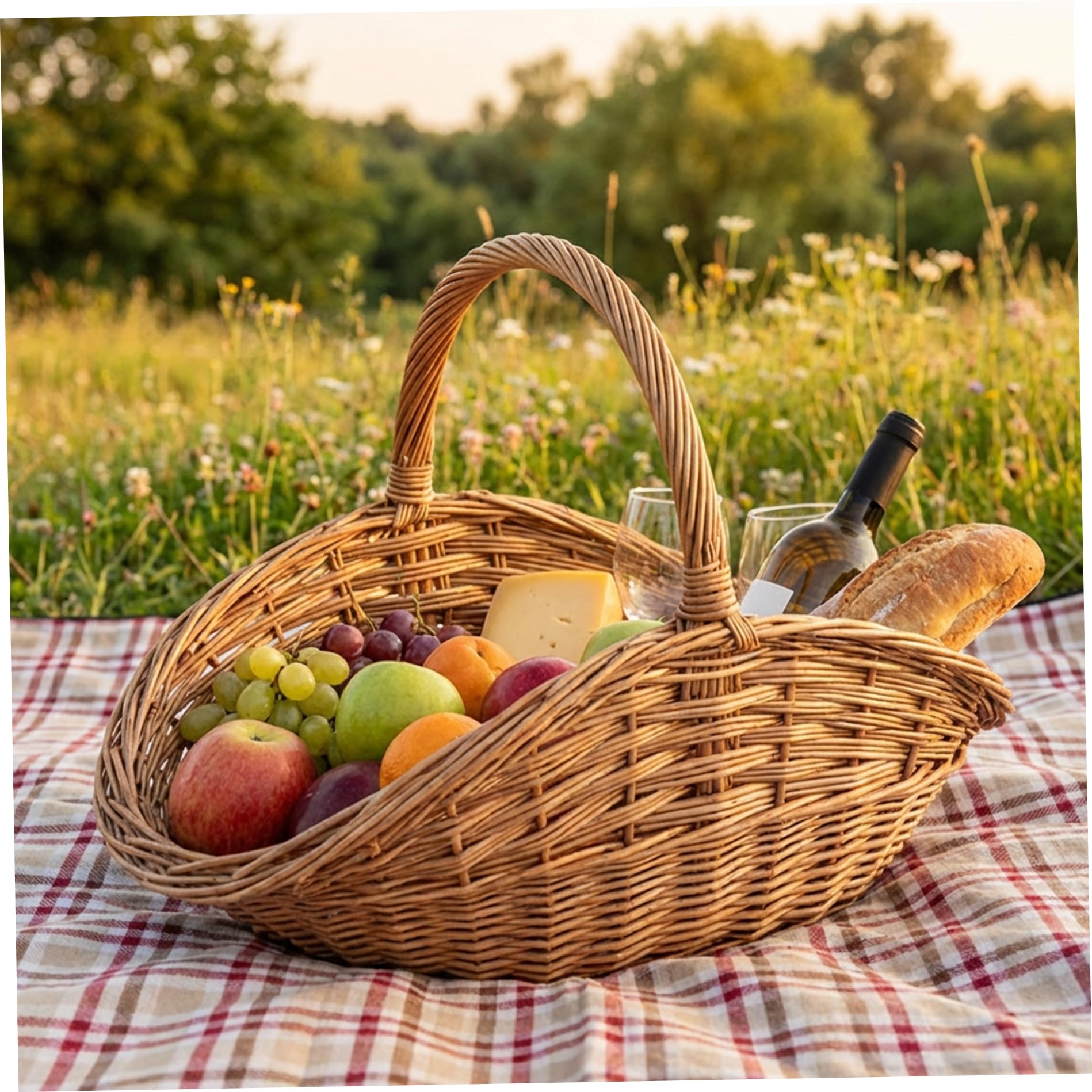 Erntekorb, handgewebter Gartenkorb mit Griff, große gewebte Picknickkörbe für Garten, Bauernhaus-Dekoration und Heimorganisation
