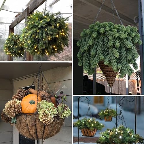 Miniatura 5 de Cadenas de cesta colgante, macetas colgantes, cadena de repuesto de maceta negra de 3 correas, ajustable de 20 pulgadas y 16 pulgadas con ganchos