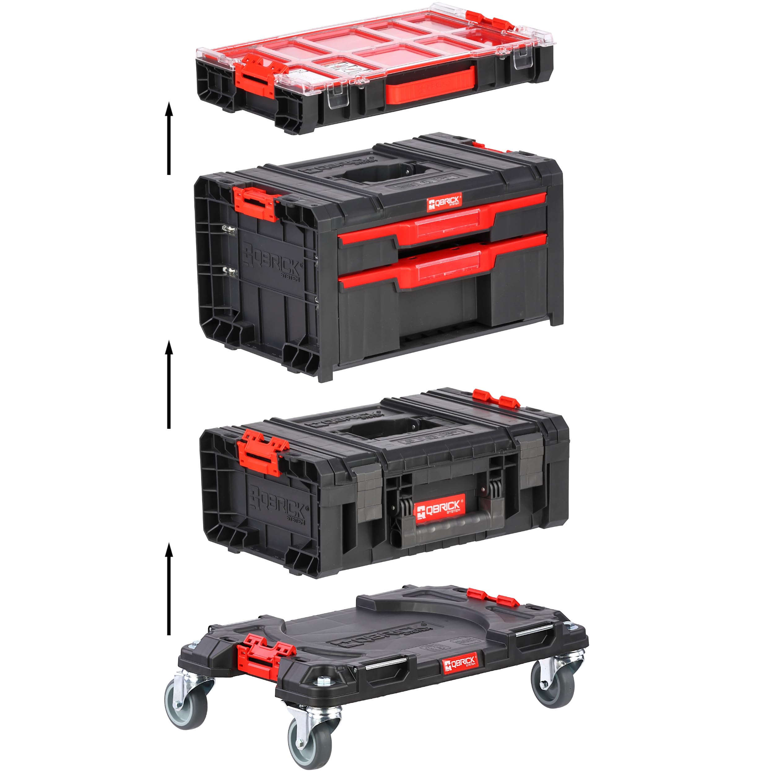 botle Cassetta degli attrezzi modulare con 2 cassette degli attrezzi su piattaforma collegate a ruote e organizer PRO