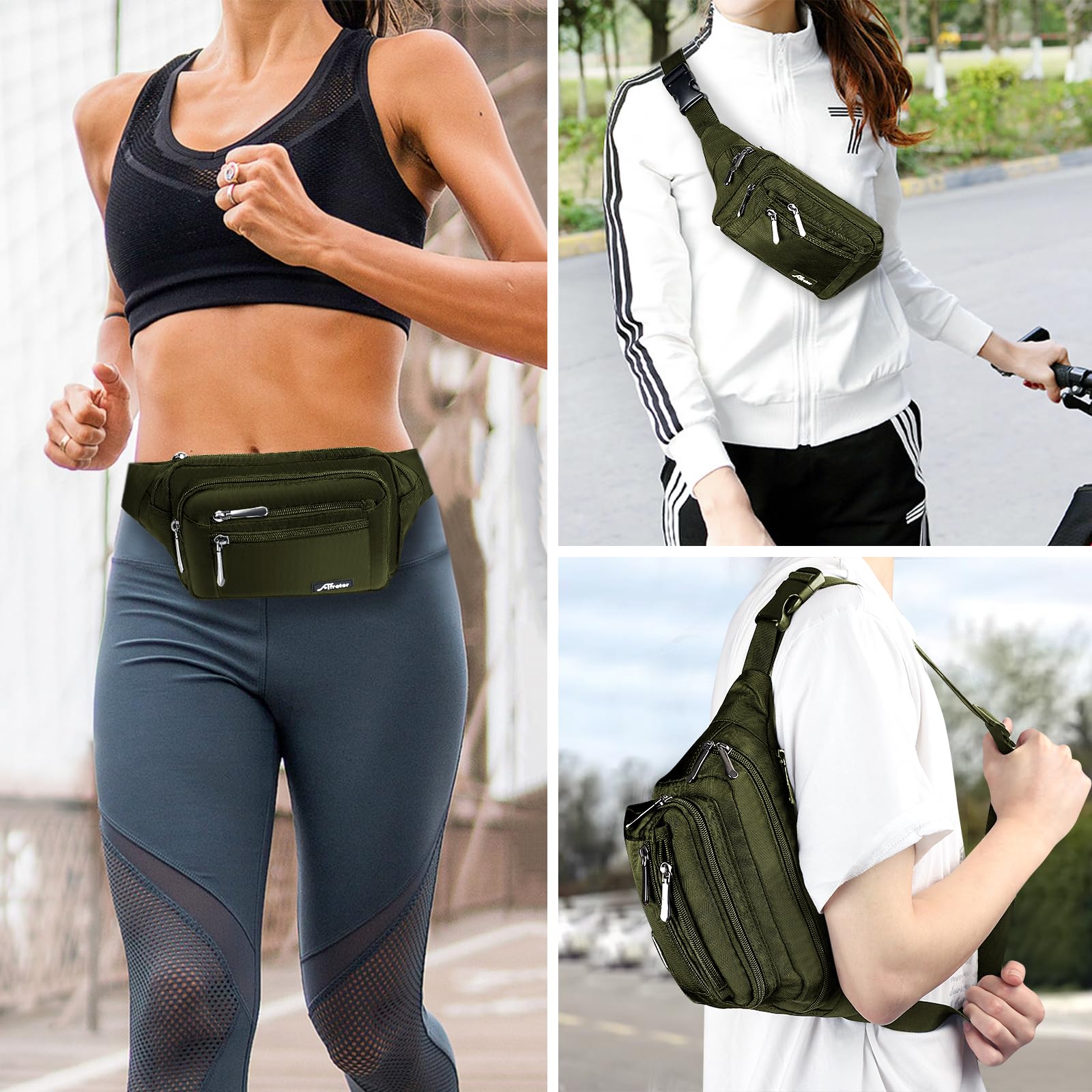 Riñonera para hombres y mujeres con correa ajustable para entrenamiento al aire libre, viajes, casual, correr, senderismo, ciclismo, Verde militar, Talla única, Moda