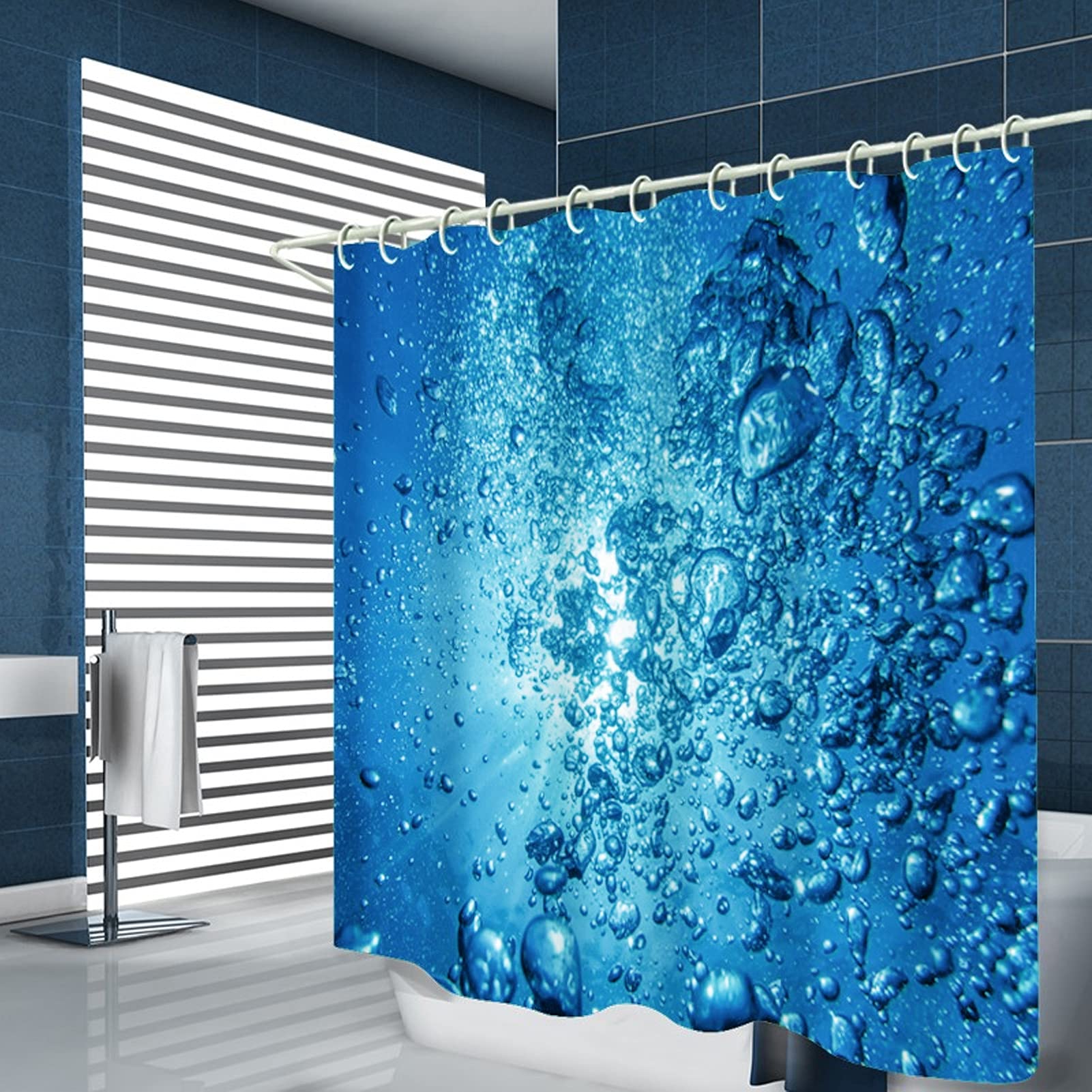 Shower Curtain, Easy Cleaning Bathroom Supplies Waterproof Thicken Digital Printing Curtain Divider with 12pcs Curtain for Bathroom(180 * 180 cm) 1
