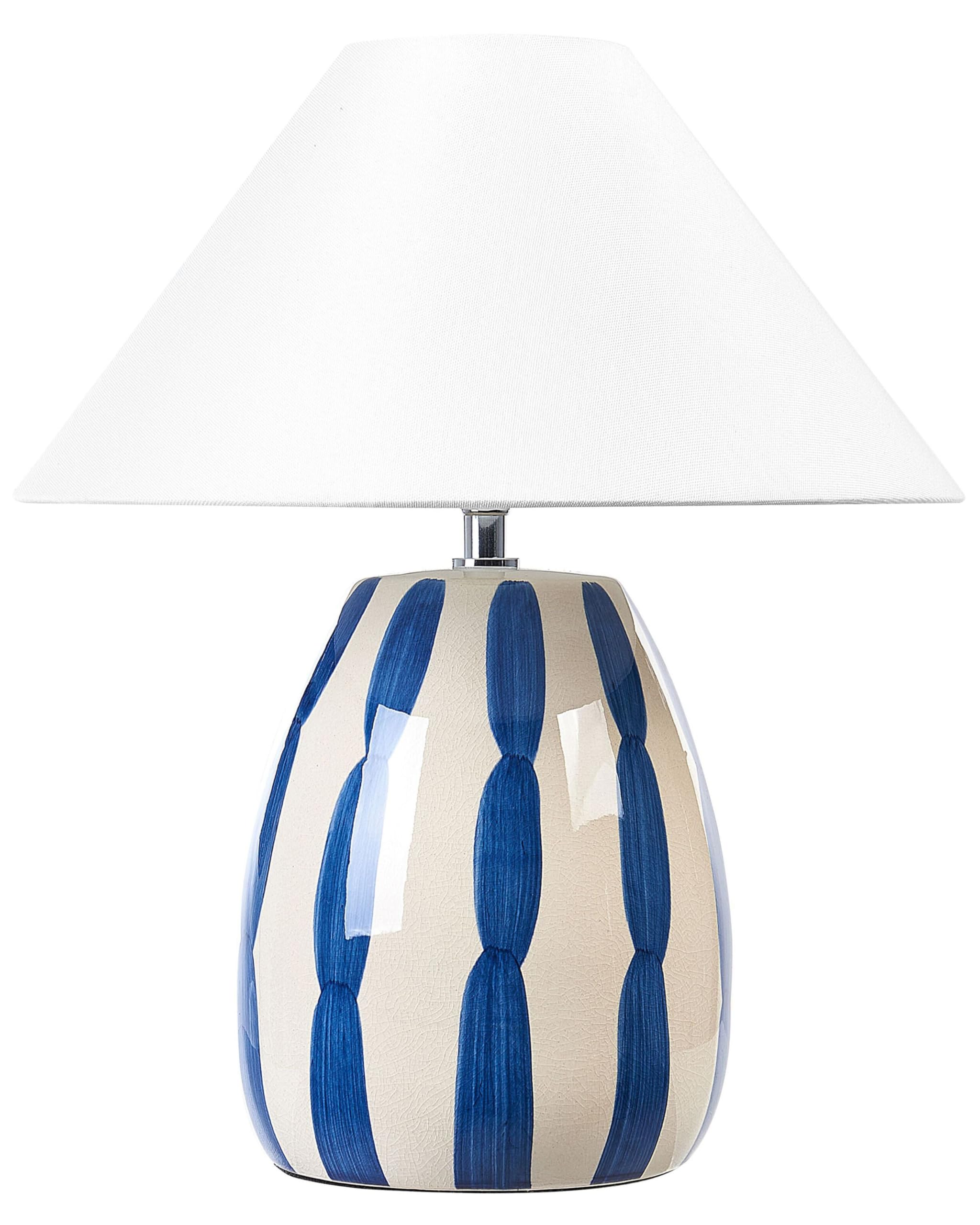 Beliani Lampe de Table en Céramique Beige Clair et Bleu avec Abat-Jour Forme Cône Luchetti