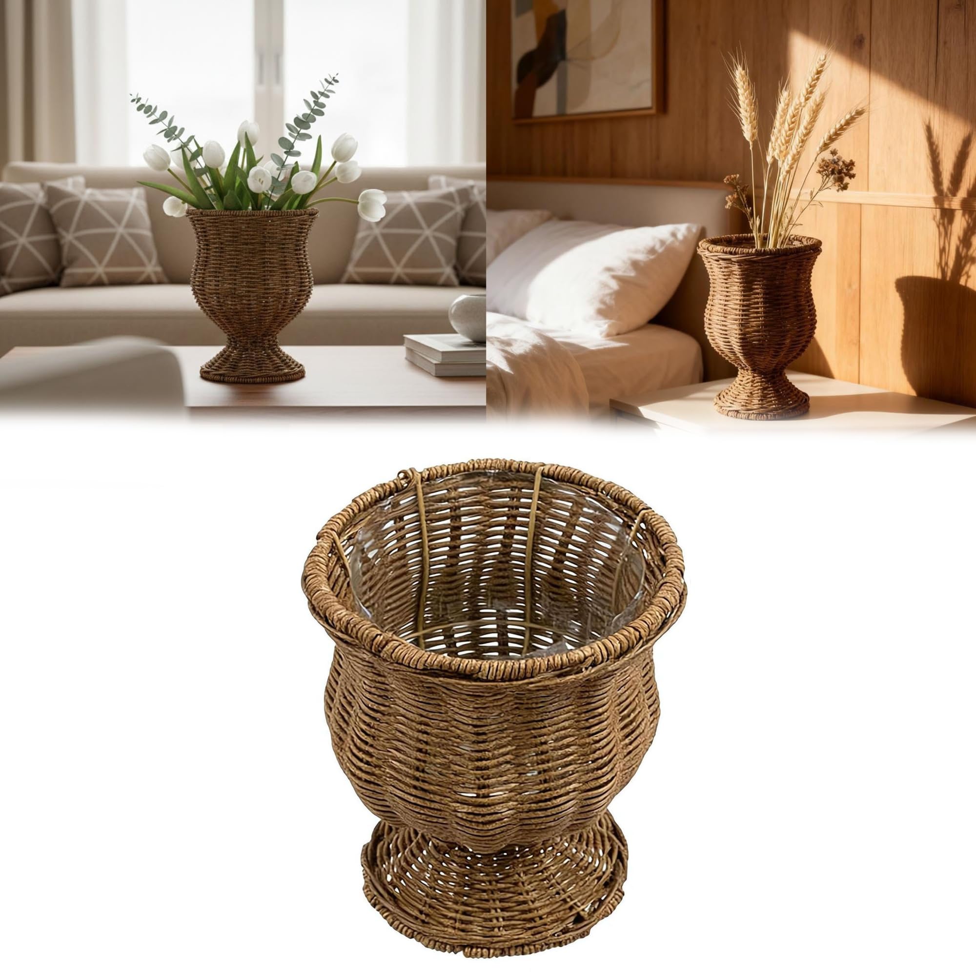Vase décoratif en rotin tressé de 28 cm pour sublimer votre salon et votre jardin