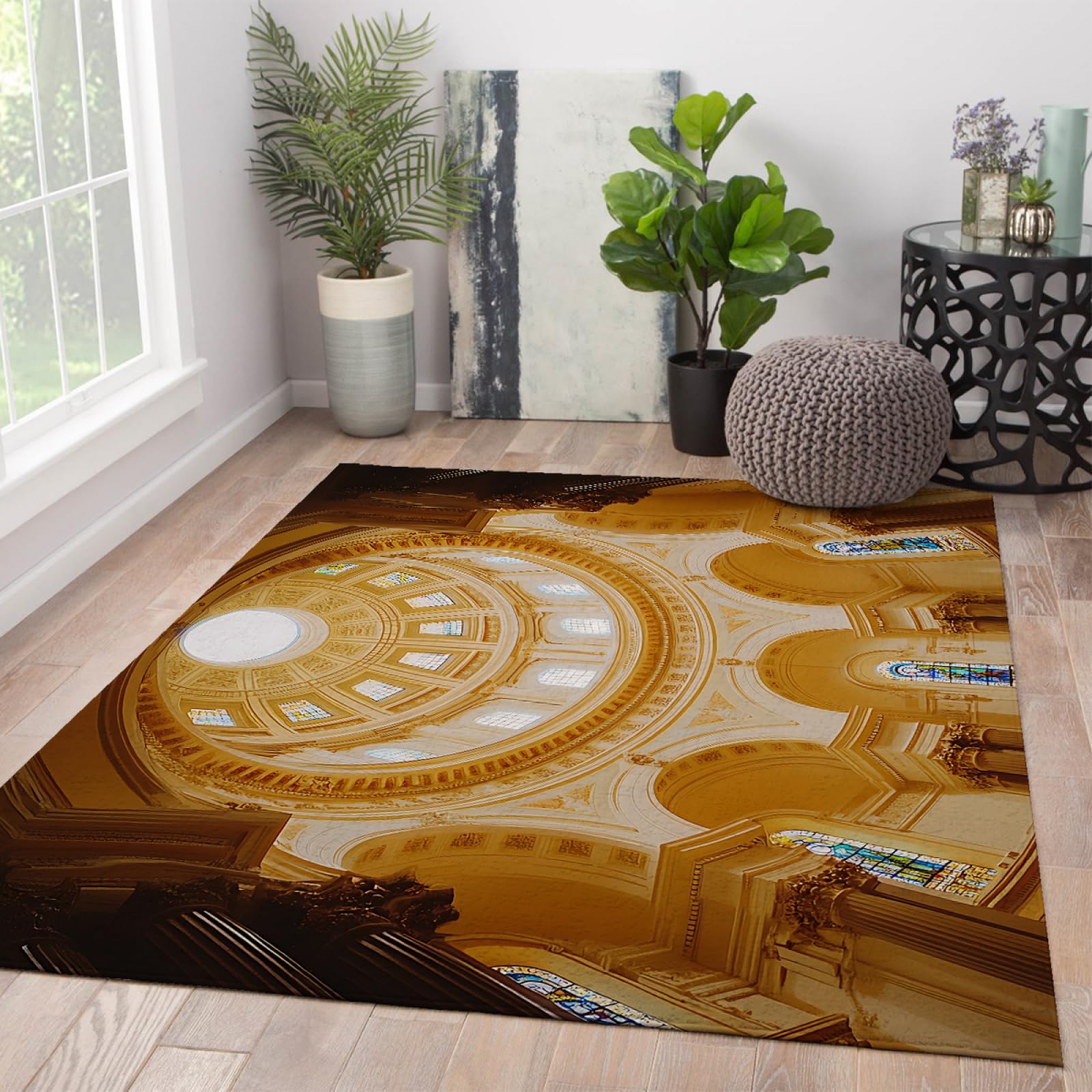 Dywaniki w stylu vintage z grafiką sufitową, witraż, kopuła z wykwintnymi luksusowymi detalami architektonicznymi, dywan do luksusowej dekoracji domu, 120 x 180 cm