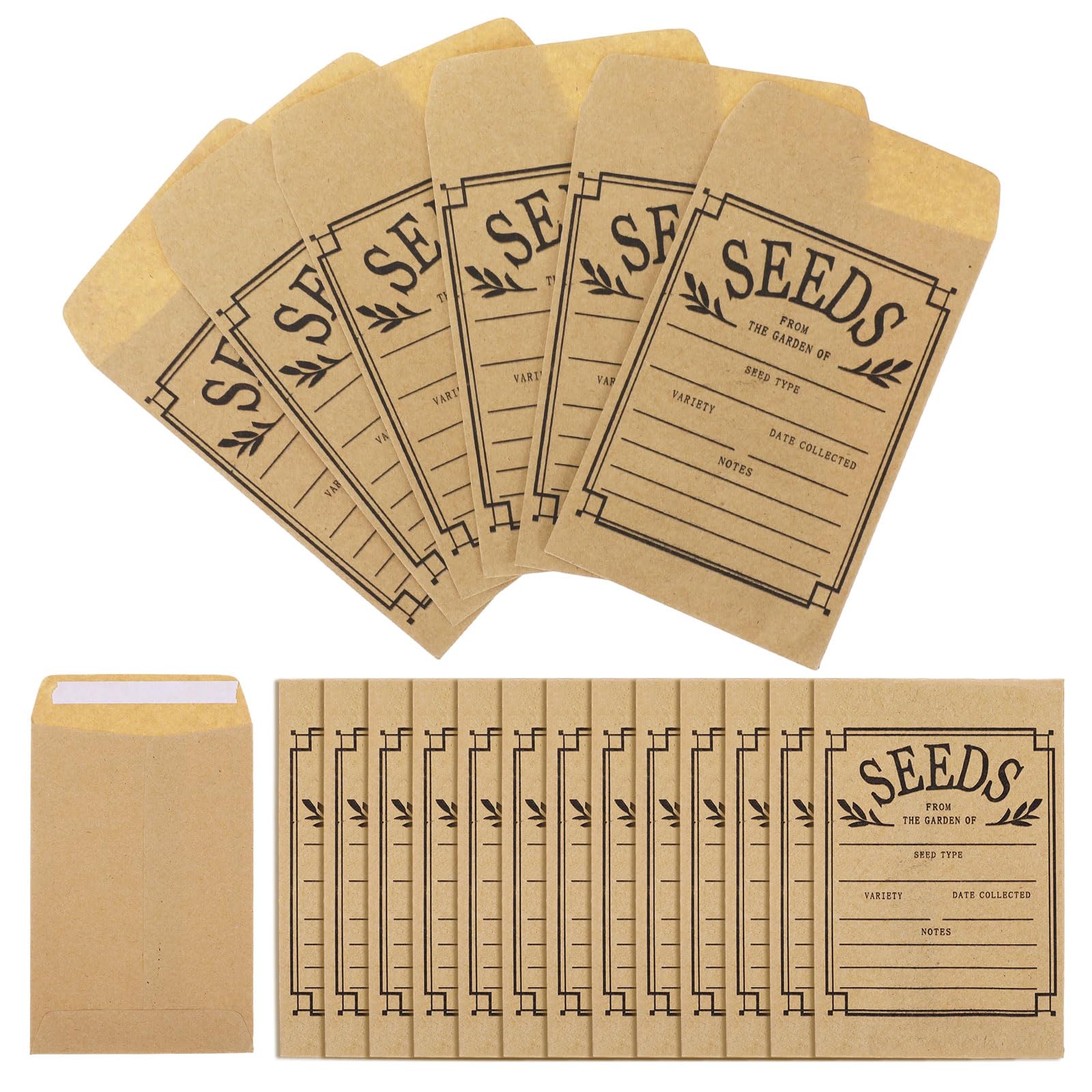 100 Seed Envelopes Brown Envelopes Seed Packets 3.2 x 4.7in Kraft Paper Self Seal with Label Template for Garden Storage Organizing Vegetable Flower Herb Seeds Natural Kraft Paper
