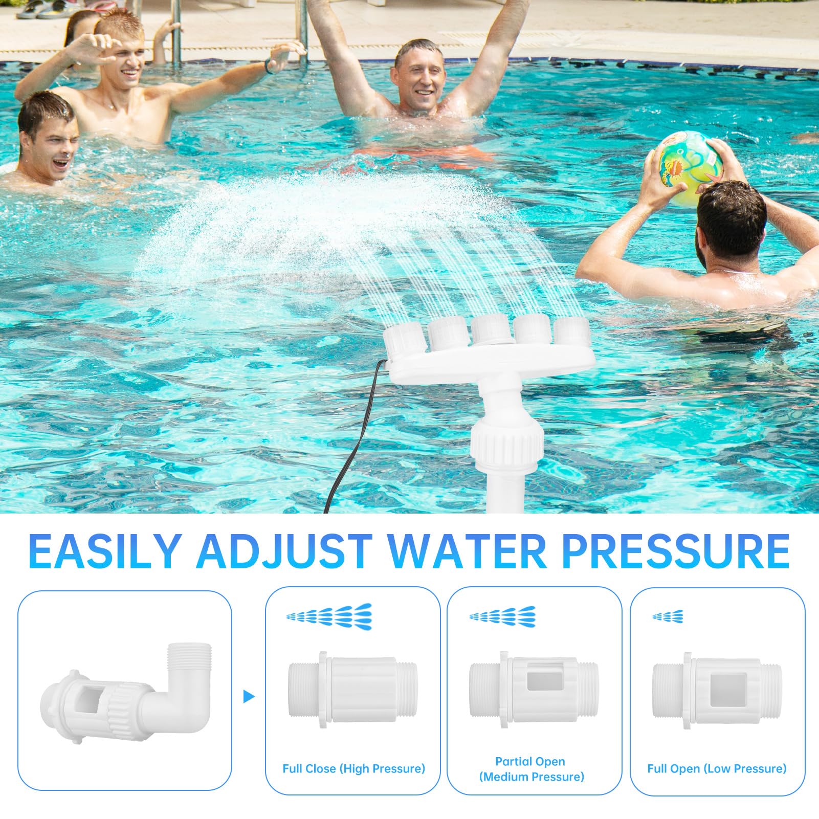 Fontana Solare per Piscina, Spruzzatore a Cascata ad Energia Solare con Pressione dell'Acqua Regolabile