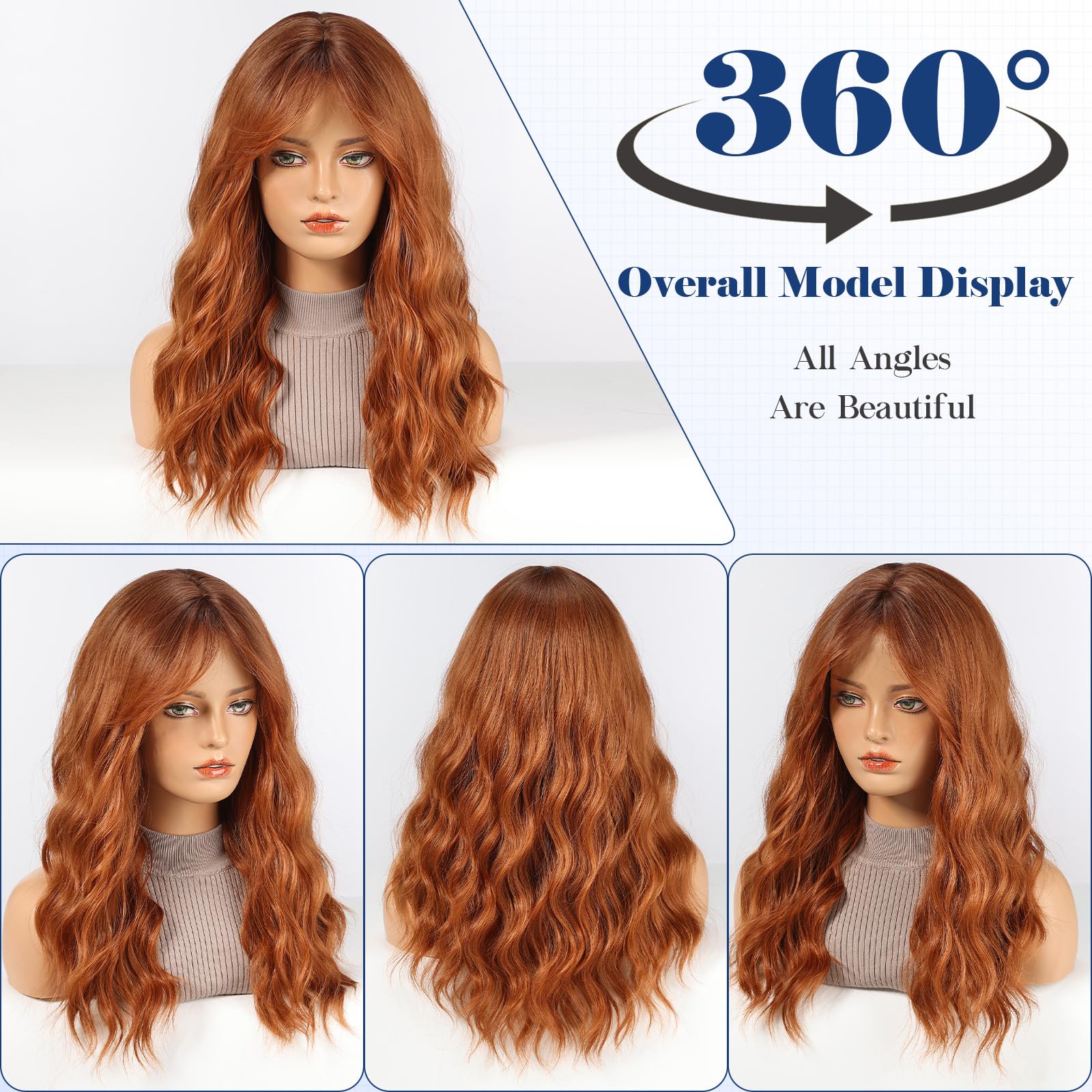 HAIRCUBE Parrucca da Donna, Parrucca Lunga Riccia con Frangia, Parrucche per Donne in Castano, Capelli Sintetici Naturali, 22 Pollici, Adatta per Halloween/Feste/Usura Quotidiana(Castano)