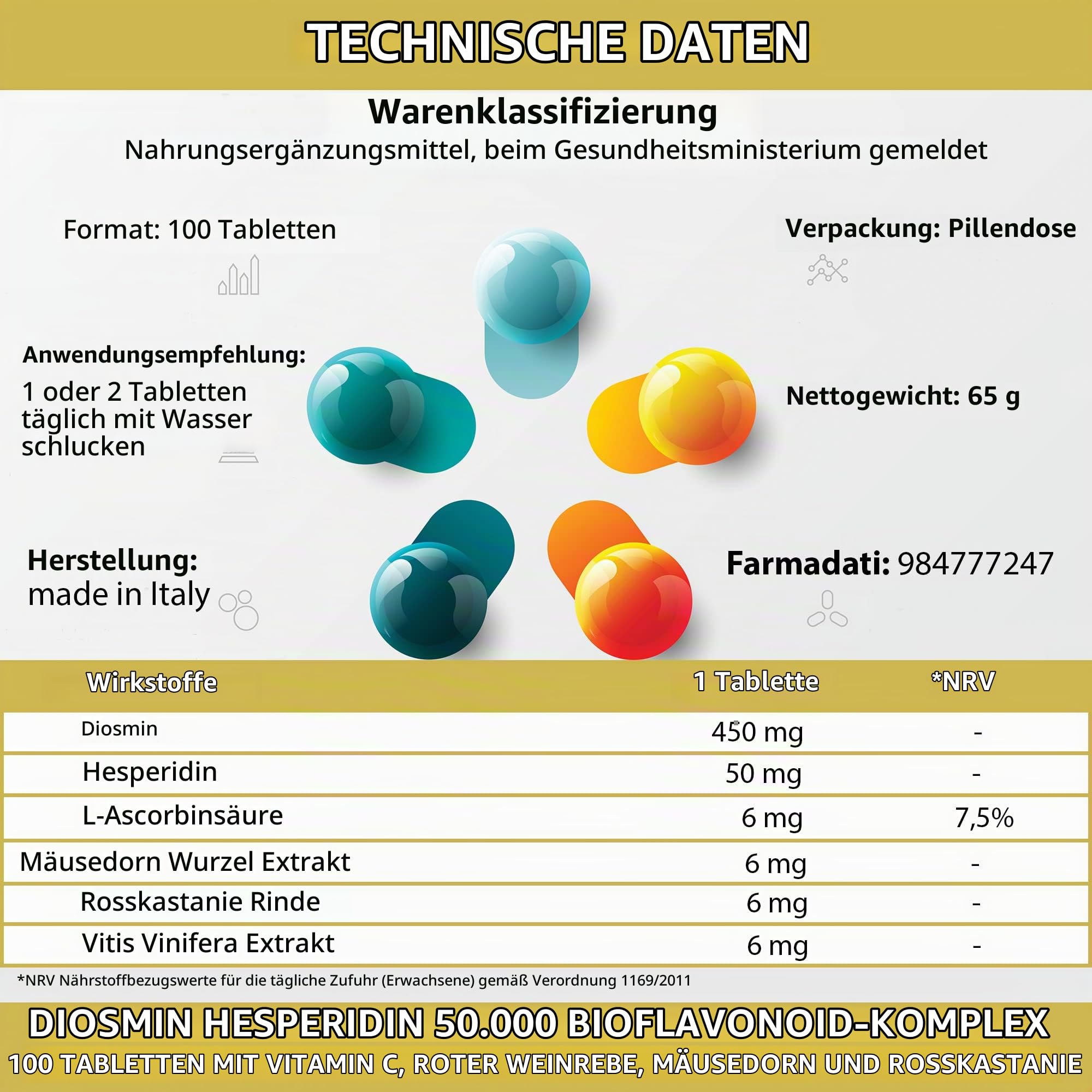 Diosmin Hesperidin Bioflavonoid Komplex 200 Tabletten mit OPC aus roter Weinrebe, Mäusedorn und Rosskastanie | Gluten- und laktosefrei | für Kreislauf, Hämorrhoiden, Beine, Mikrozirkulation