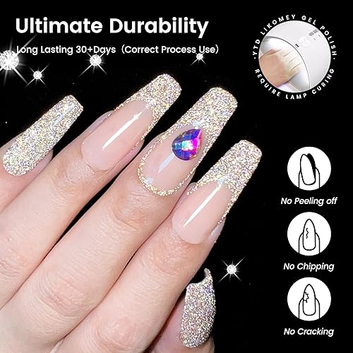 Miniatura 2 de YTD Likomey Esmalte de uñas de gel con purpurina reflectante, 0.5 onzas líquidas, esmalte de gel brillante de diamante brillante, manicura brillante