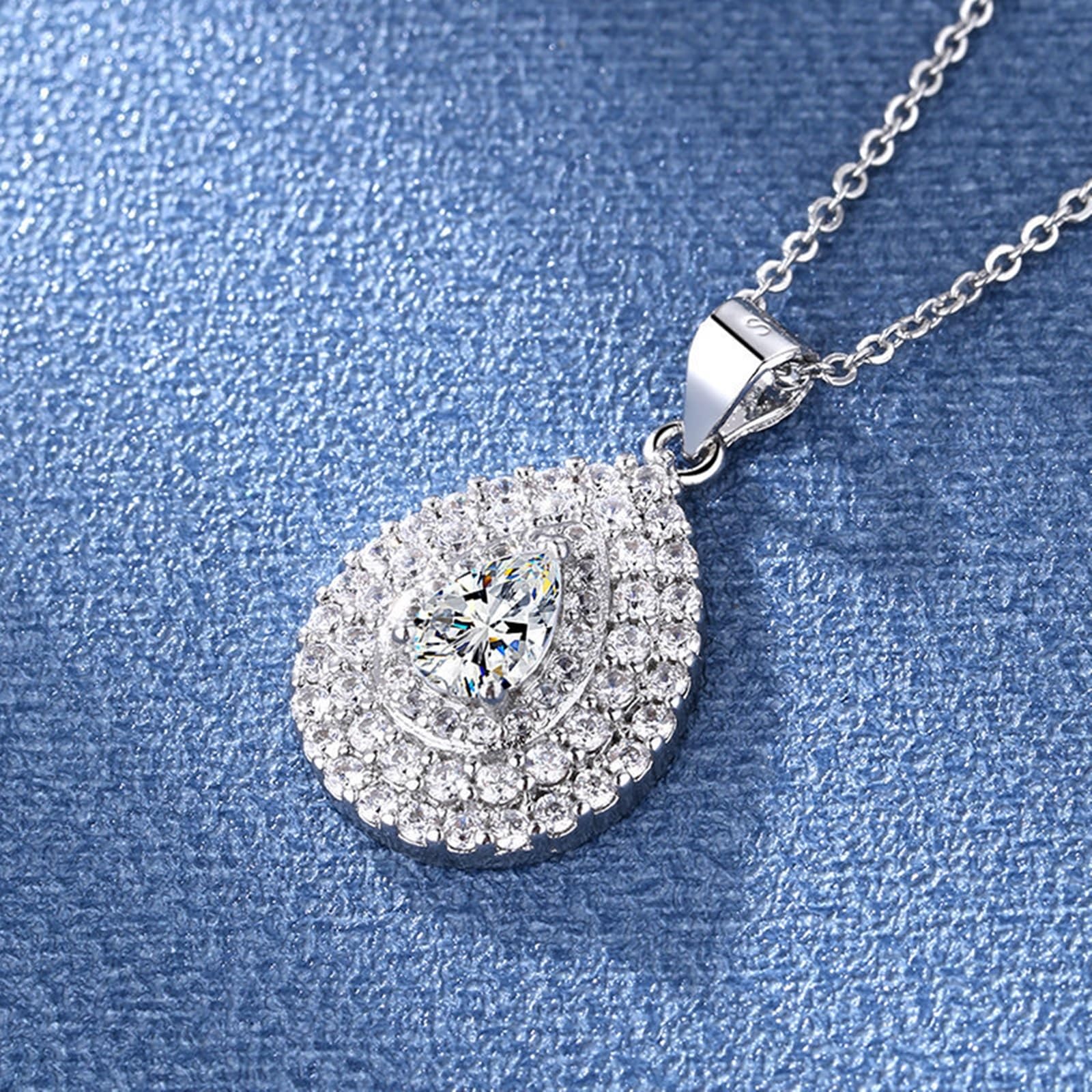 Collana Oro Donna 18K Vero, Catene Collane Goccia D'Acqua Brillante con Diamante Sintetico Collana con Ciondolo Donna Oro Bianco 45 CM