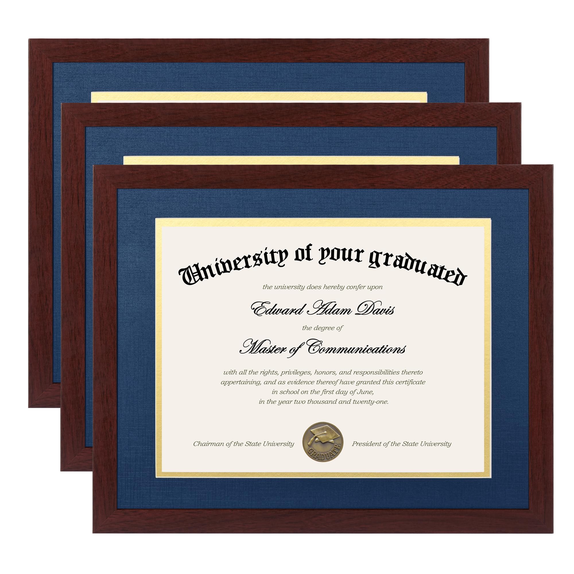 upsimples Diploma Frame with HD Glass, 11x14 Mahogany, 3 Pack