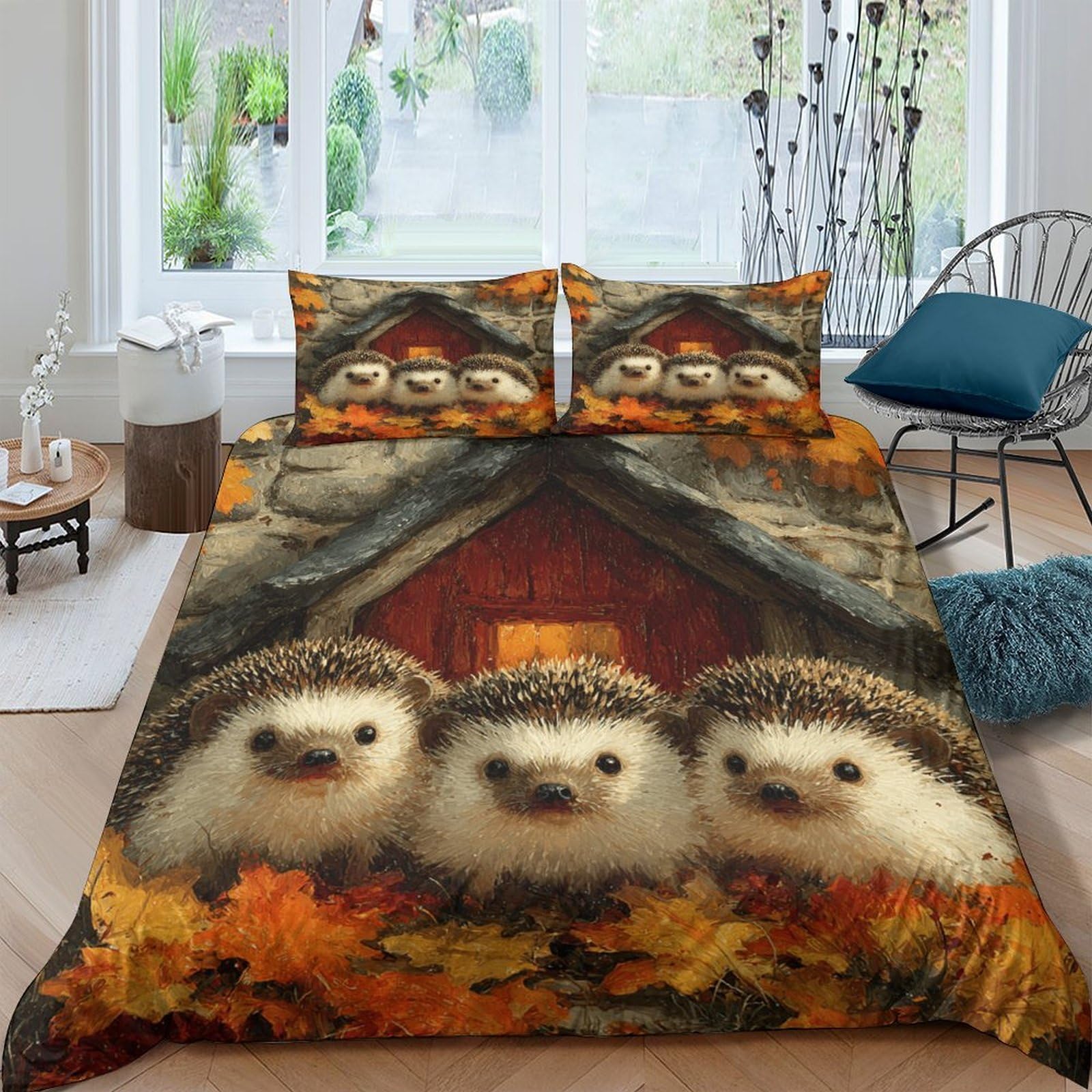 Ctjqhvkz Style-2 3D Printed Hedgehog Autumn Forest Fitted Sheet Microfiber Soft Slip-Resistant Bed Cover For Bedroom Guest Room Decor, Easy Care Single（135X200cm）