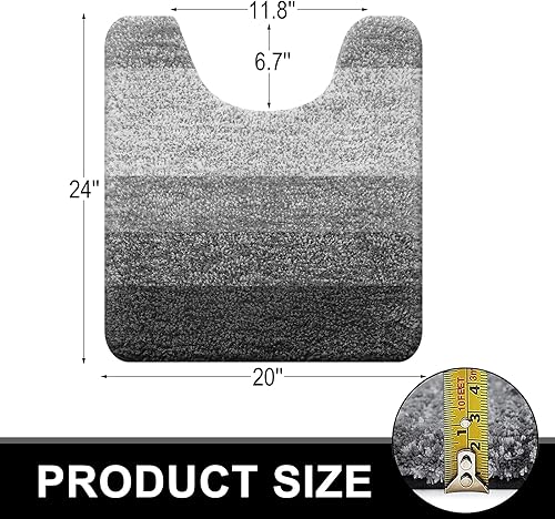 Miniatura 3 de OLANLY Alfombra de baño y aseo en forma de U, tamaño 24 x 20 pulgadas, juego de alfombras de baño de 30 x 20 + 24 x 16 pulgadas, color gris, paquete