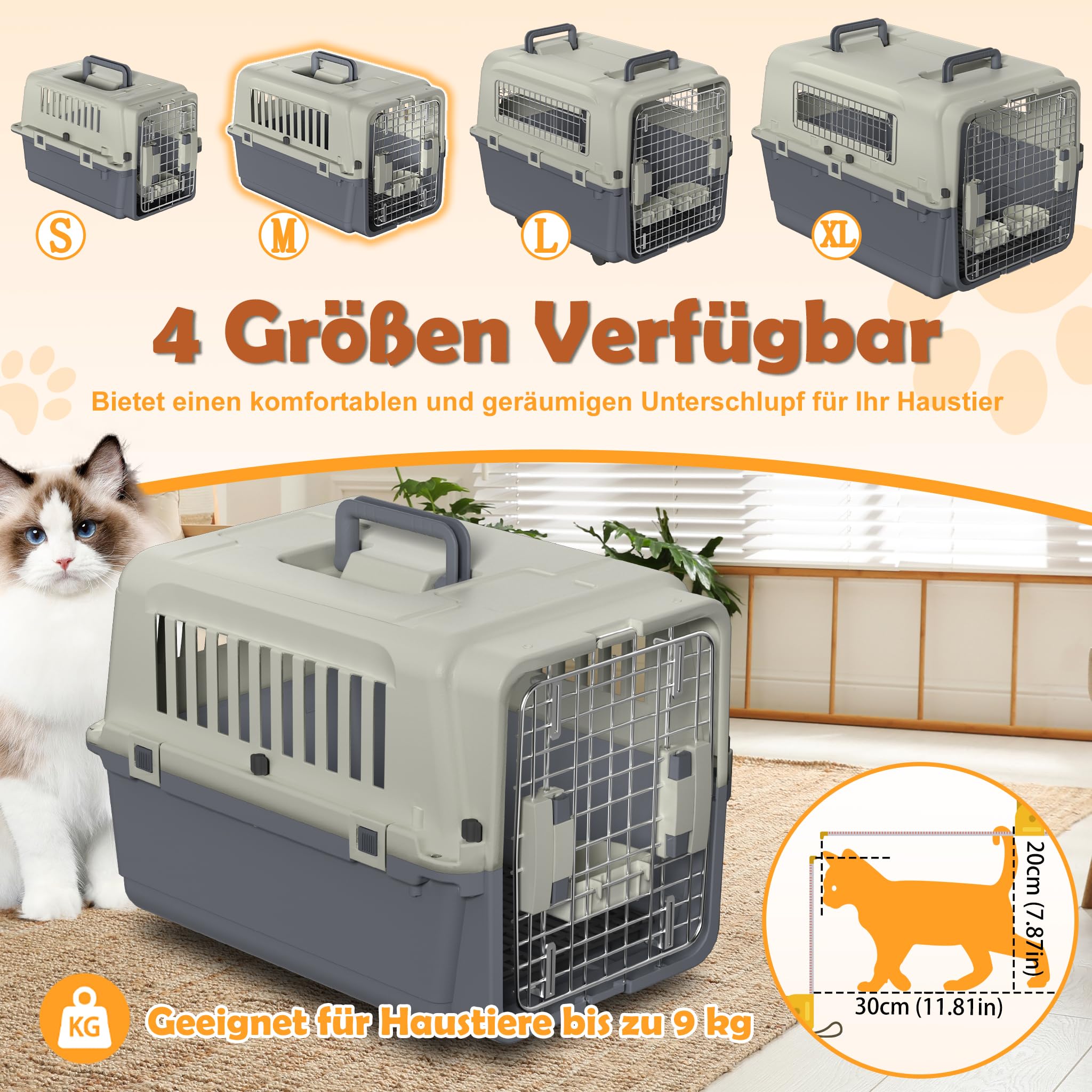 Froadp Transportbox für Haustiere Hund Katze Hundebox aus PP Kunststoff 60 ×39.5×44cm Katzentransportbox Hundetransportbox mit Urinabstandshalter & Hängende Fressnäpfe Katzenbox Froadp Transportbox für Haustiere Hund Katze Hundebox aus PP Kunststoff 60 ×39.5×44cm Katzentransportbox Hundetransportbox mit Urinabstandshalter & Hängende Fressnäpfe Katzenbox