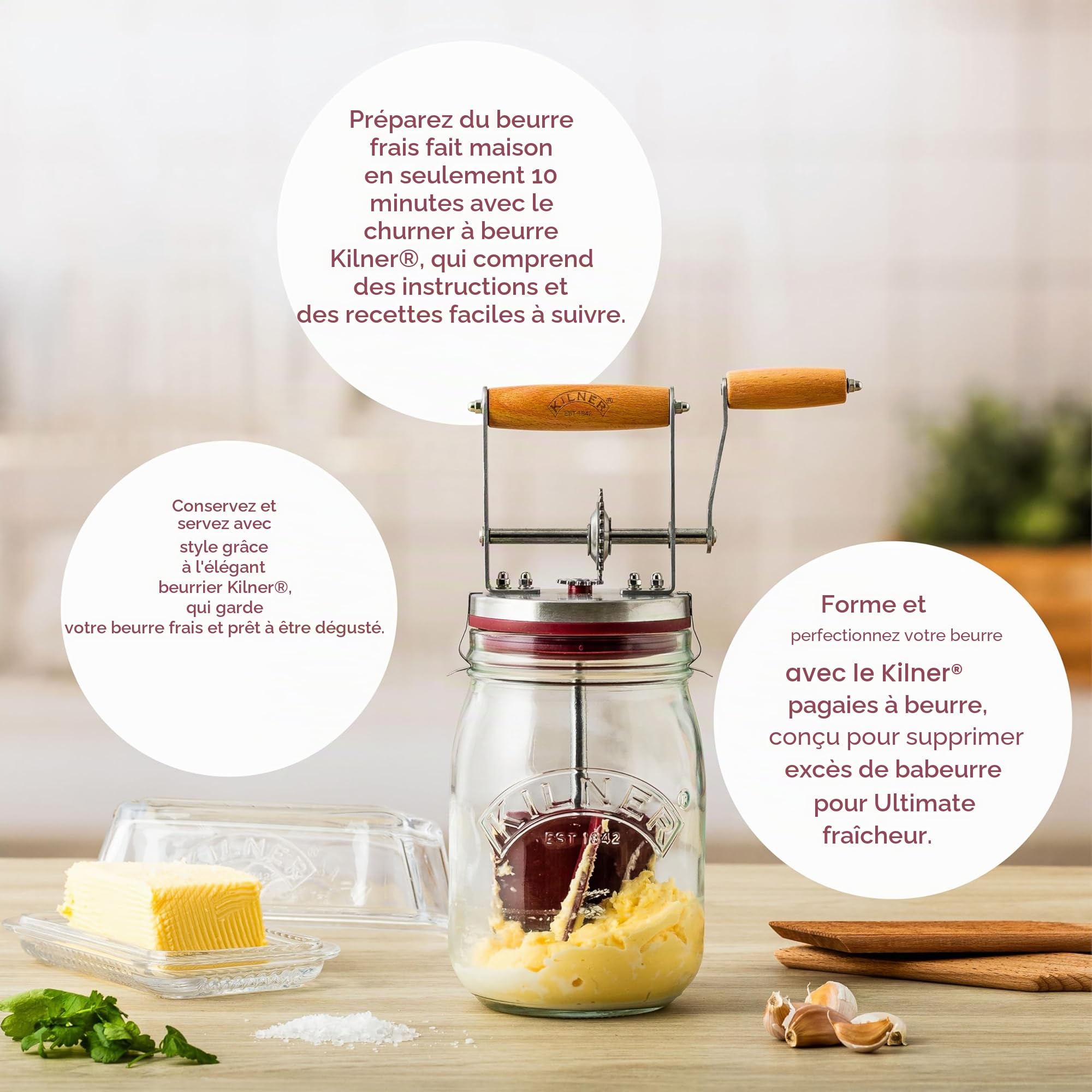 Kilner Baratte à beurre 1L en verre