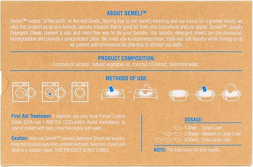 Miniatura 7 de Semeli Hojas de detergente para ropa (aroma a lino fresco), 60 hojas, ecológicas, biodegradables, fórmula sin líquido, sin plástico, ideal para el