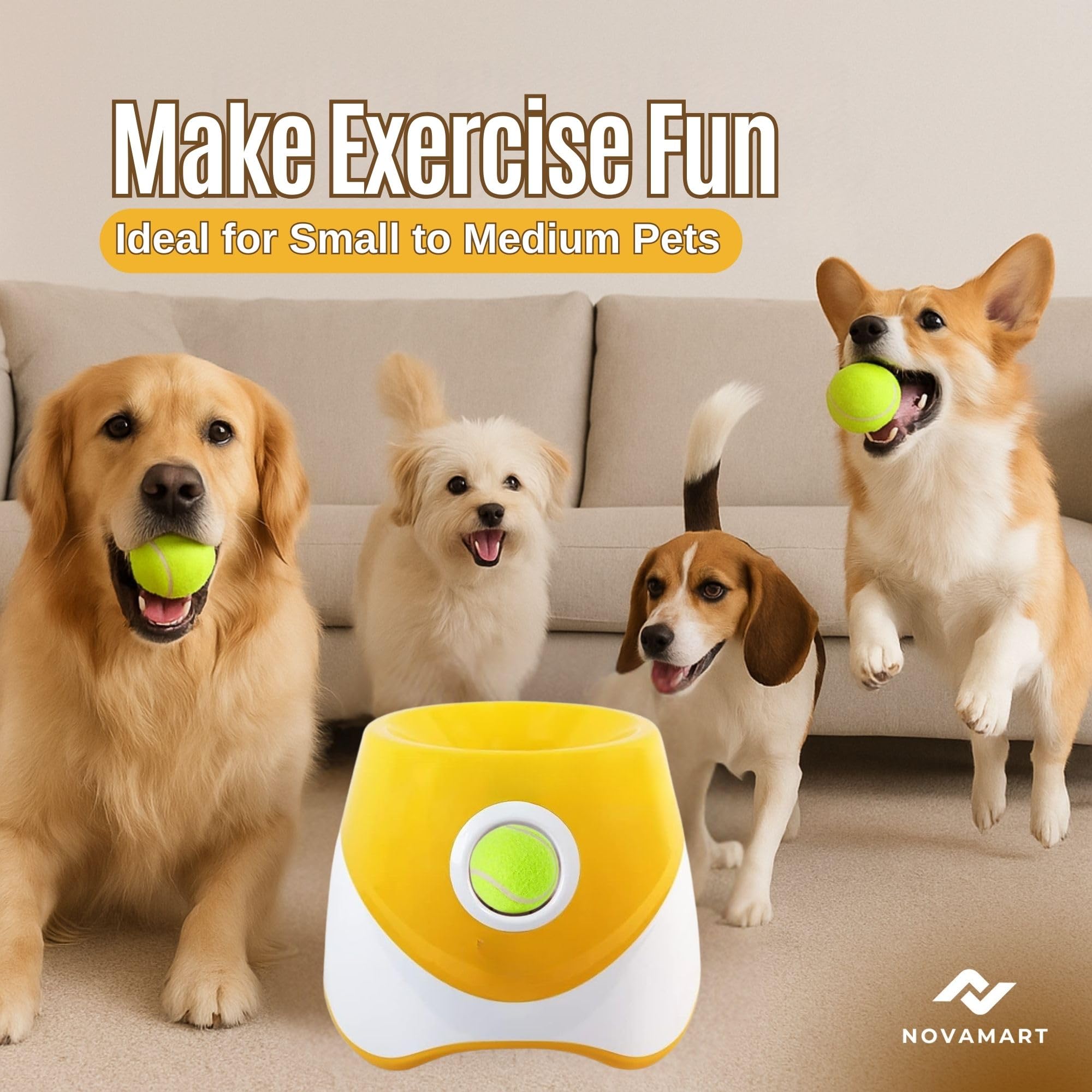Lanceur de balles pour chien – Lanceur automatique de balles pour chiens de petite et grande taille, jouet interactif avec 6 balles de tennis et distance de lancement réglable, jeu intérieur