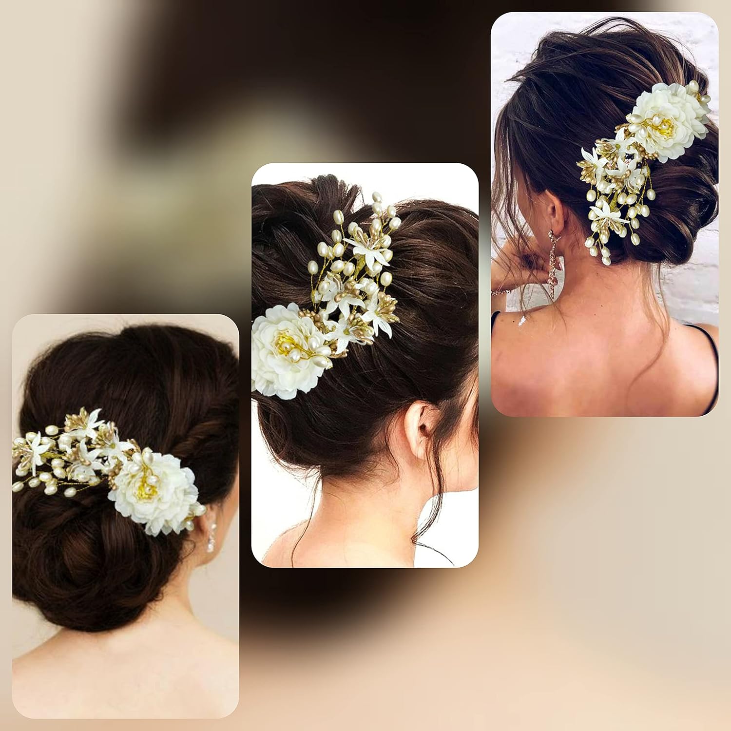 Hair Flare Artificial Peony Flower with Pearl Hair Comb Slide, Hair Juda Bun Accessories, Side Hair Pin for Girls & Women, White, 2216